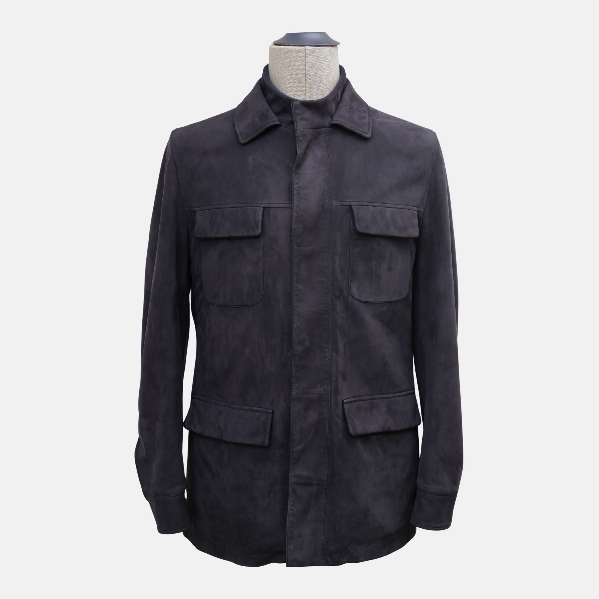 Navy Blue Suede Field Jacket with Cashmere Lining (M)