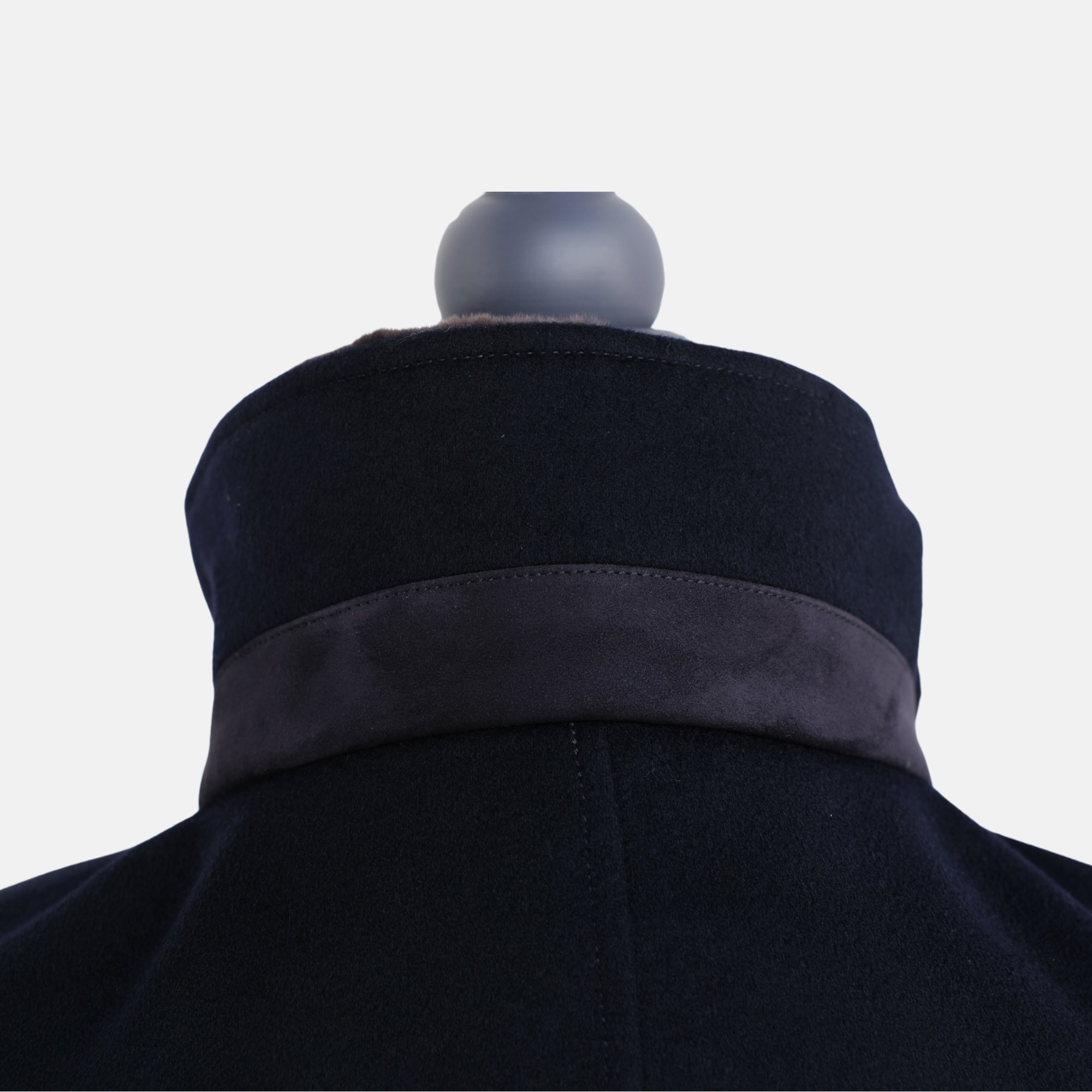 Navy Blue Beaver Lined Cashmere Coat (XL)