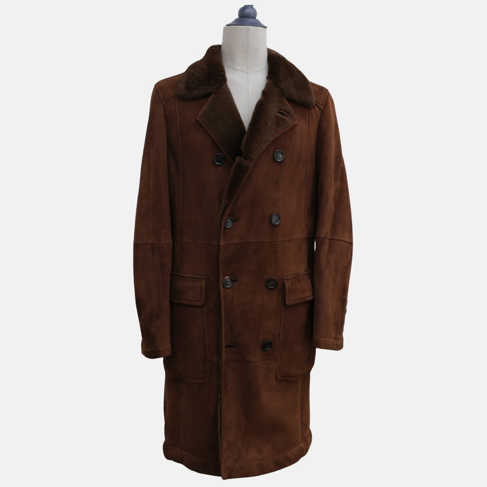 Brown Double-Breasted Shearling Coat (M)