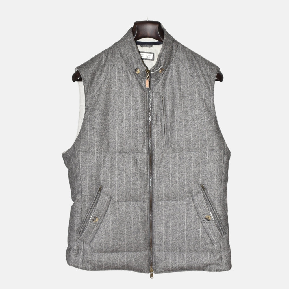 Brunello Cucinelli Grey Striped Flannel Vest (S) | Sanpetuna