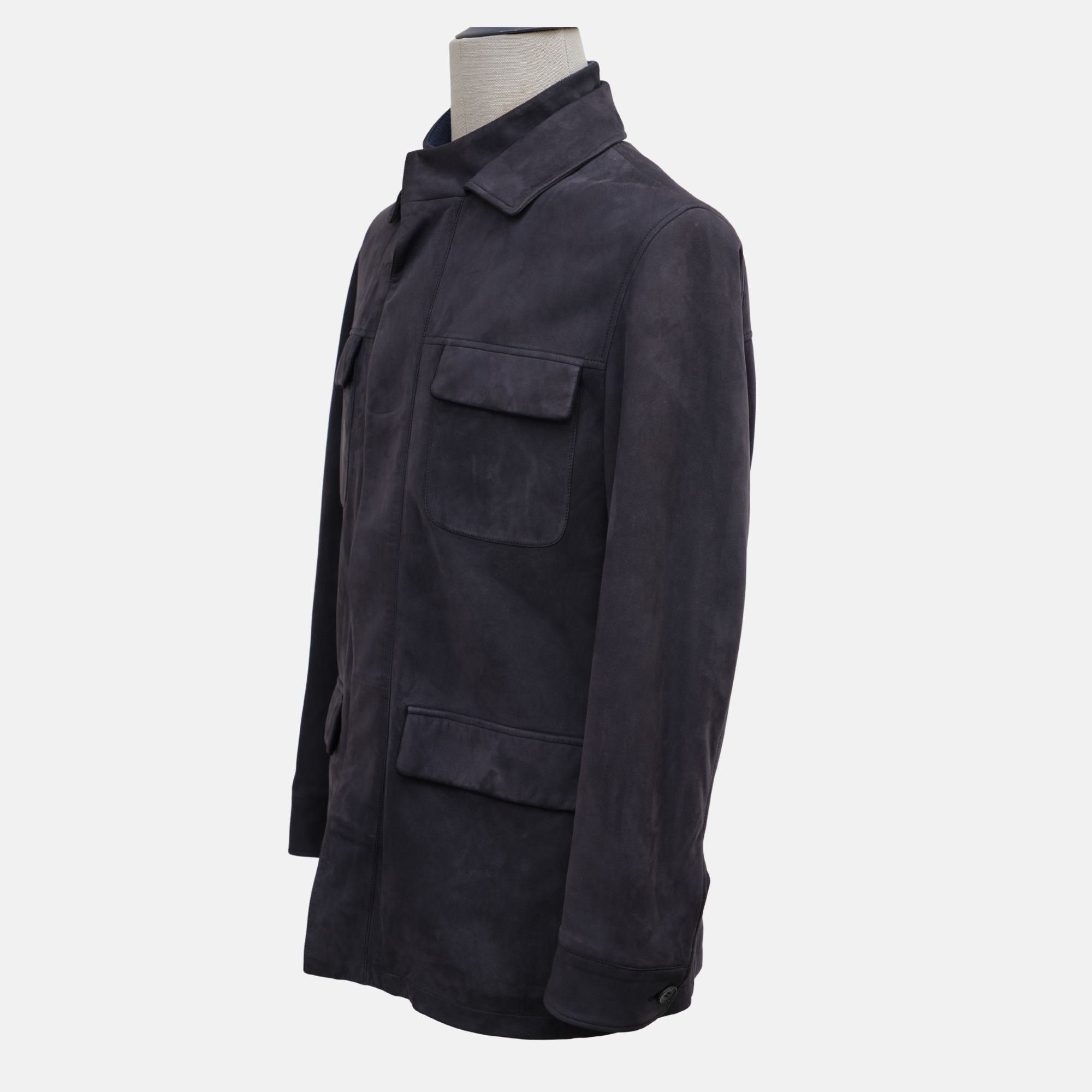 Navy Blue Suede Field Jacket with Cashmere Lining (M)