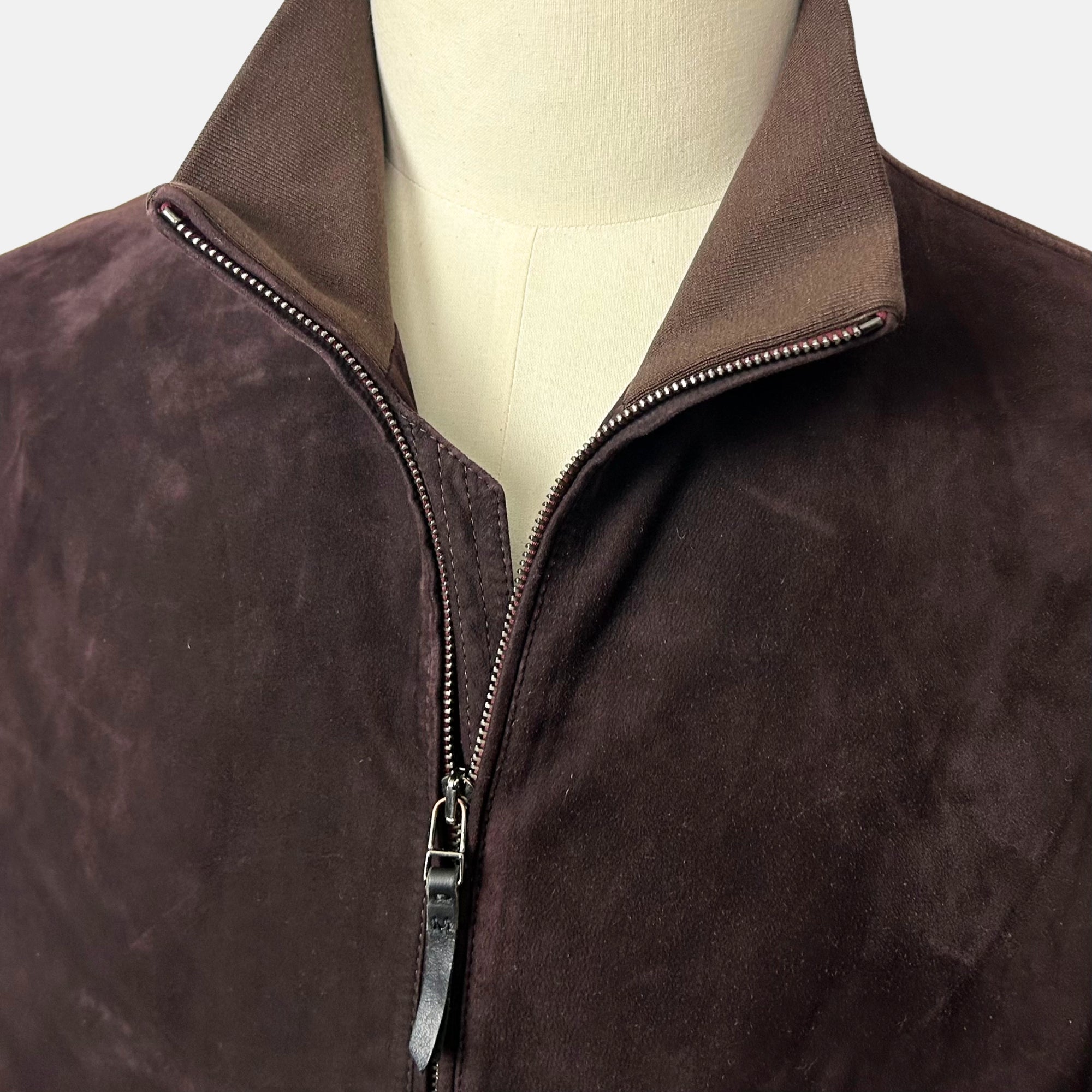 Dark Brown–Burgundy Bomber Jacket made of Suede/Knit/Silk/Nylon/Elastane (EU 56)