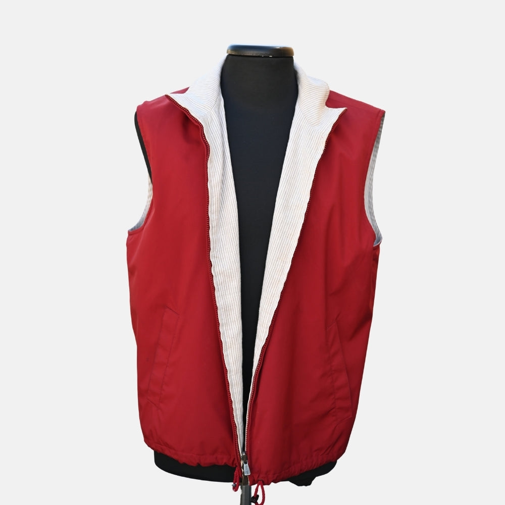 Red/White Lined Reversible Vest made of Linen/Silk etc. (L)