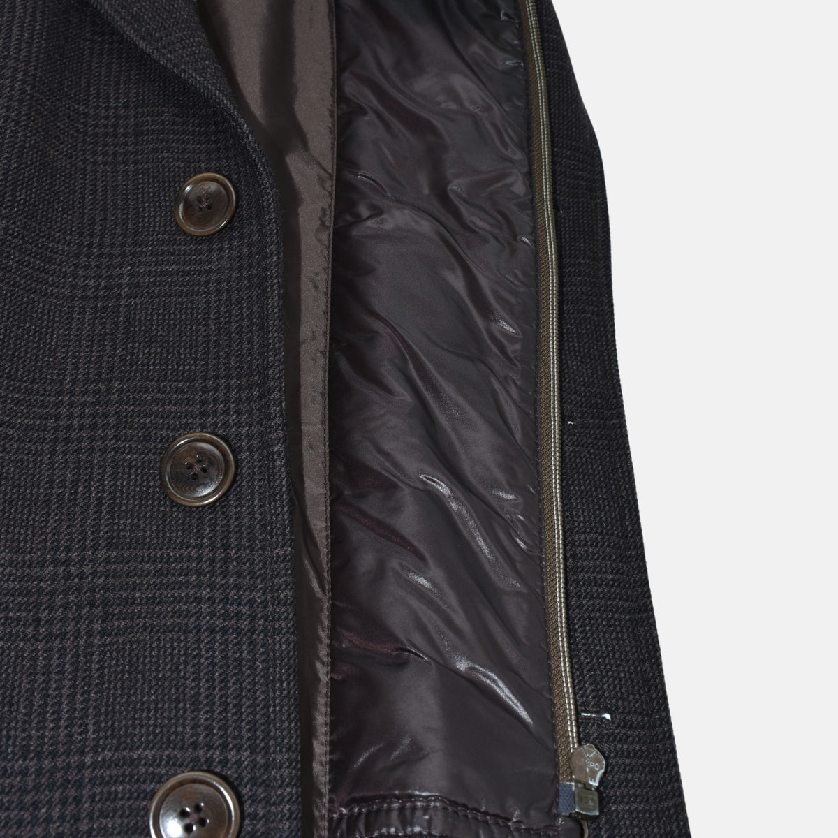 Multicoloured Checkered Coat/Integrated Vest made of Wool/Cotton (XXL)
