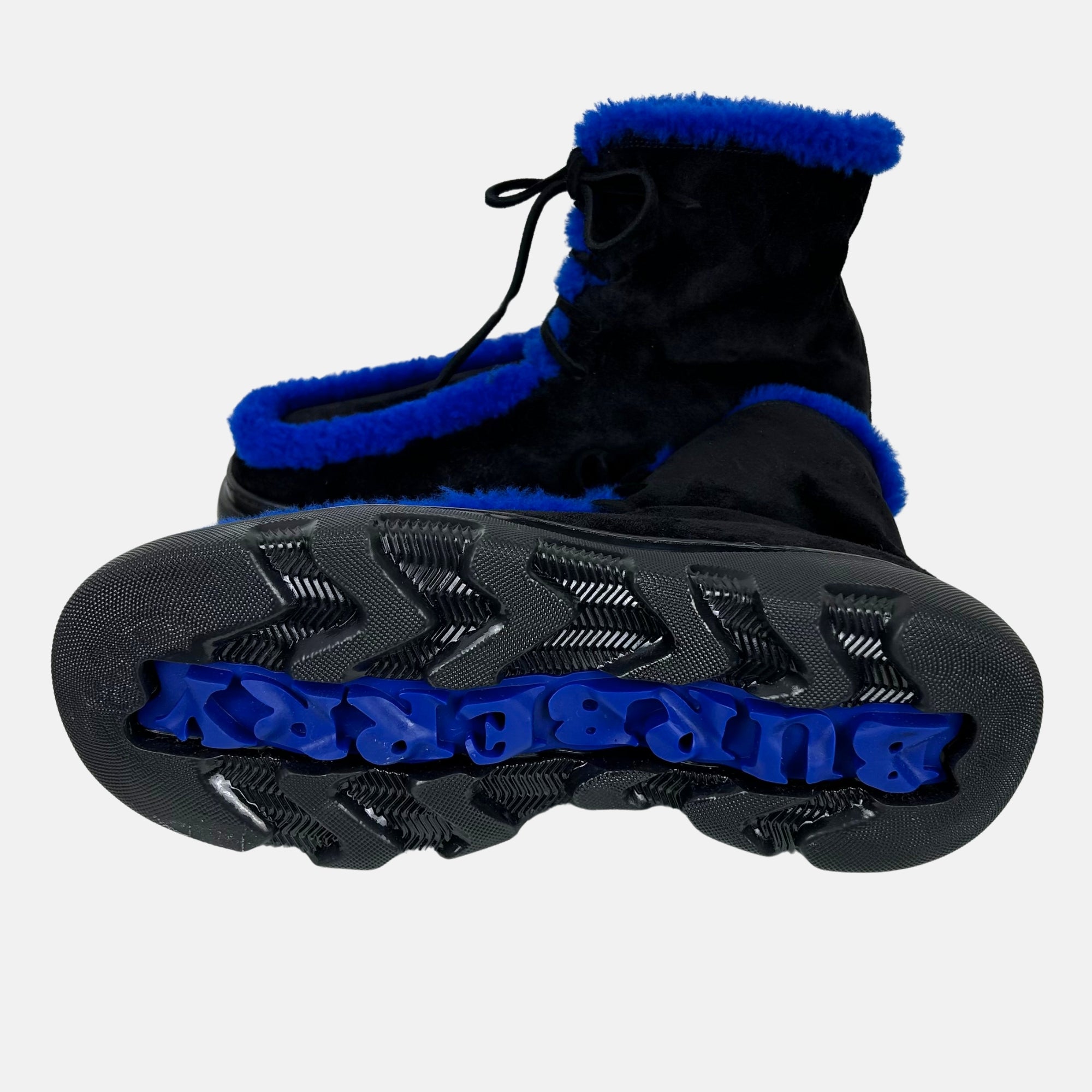 Black/Royal Blue Creeper Boots made of Suede/Lamb Shearling (EU 42)