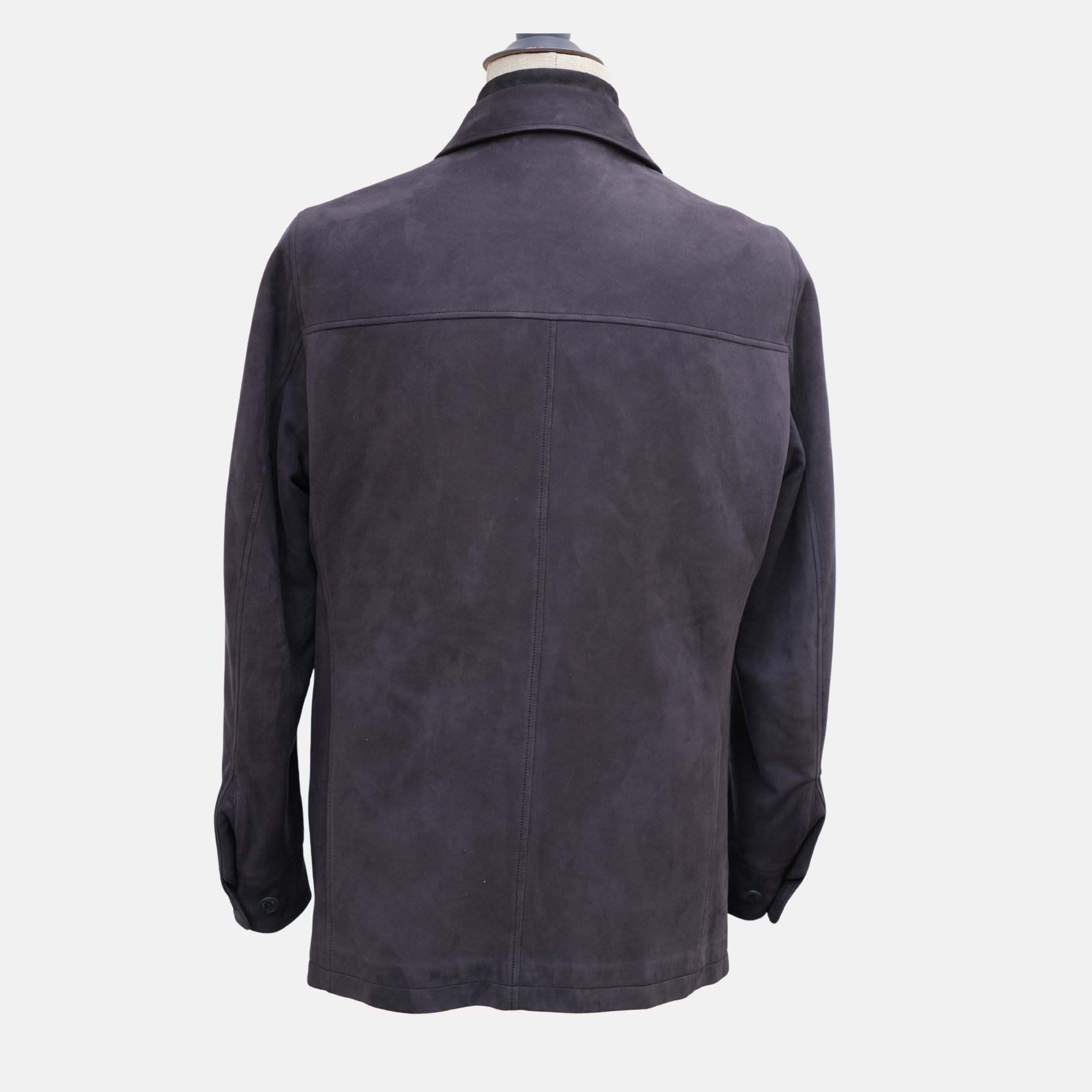 Navy Blue Suede Field Jacket with Cashmere Lining (M)