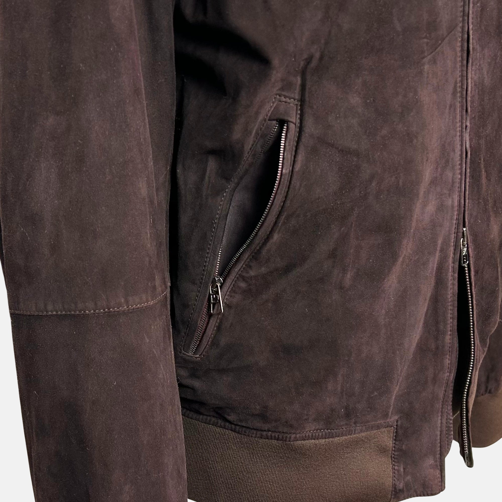 Dark Brown–Burgundy Bomber Jacket made of Suede/Knit/Silk/Nylon/Elastane (EU 56)