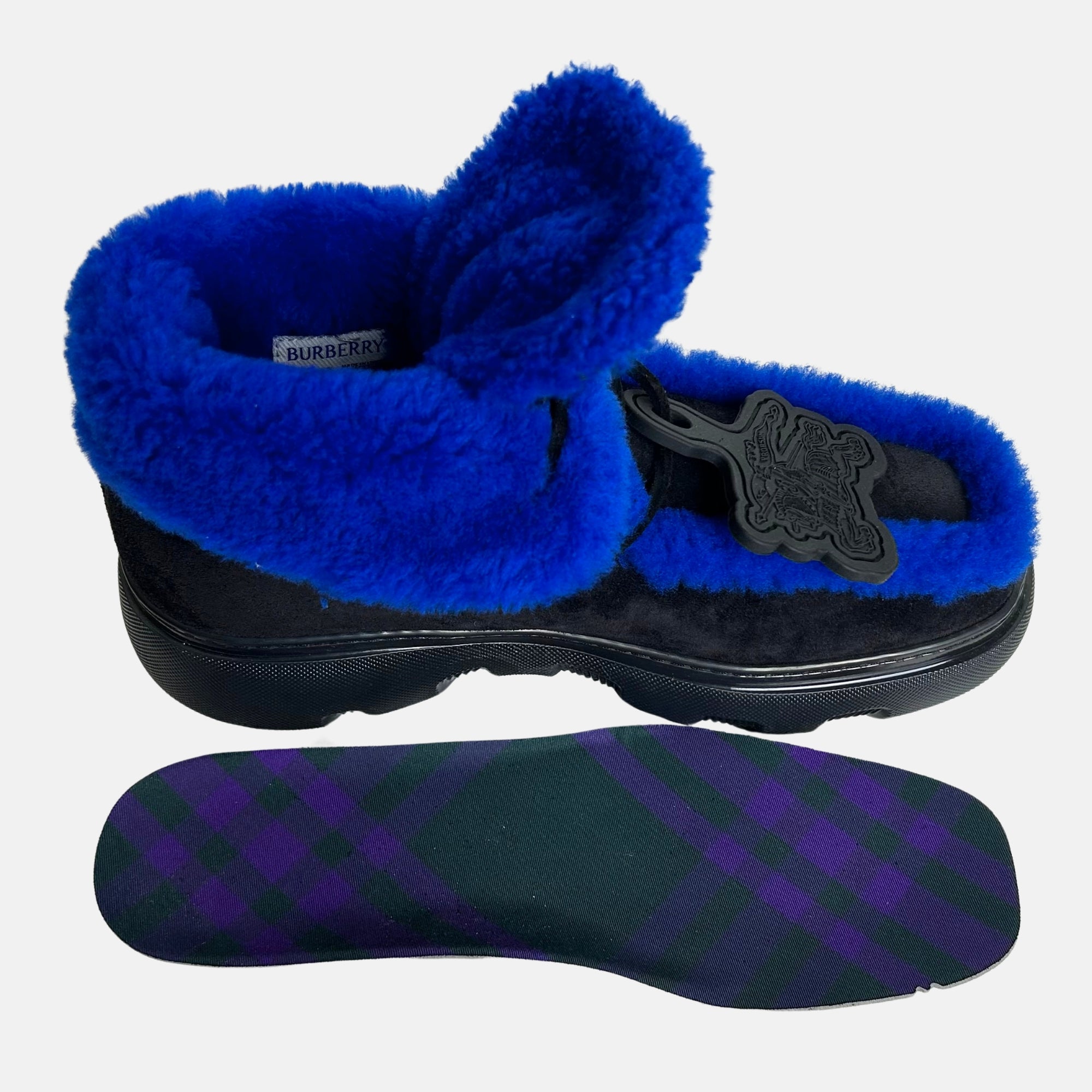 Black/Royal Blue Creeper Boots made of Suede/Lamb Shearling (EU 42)