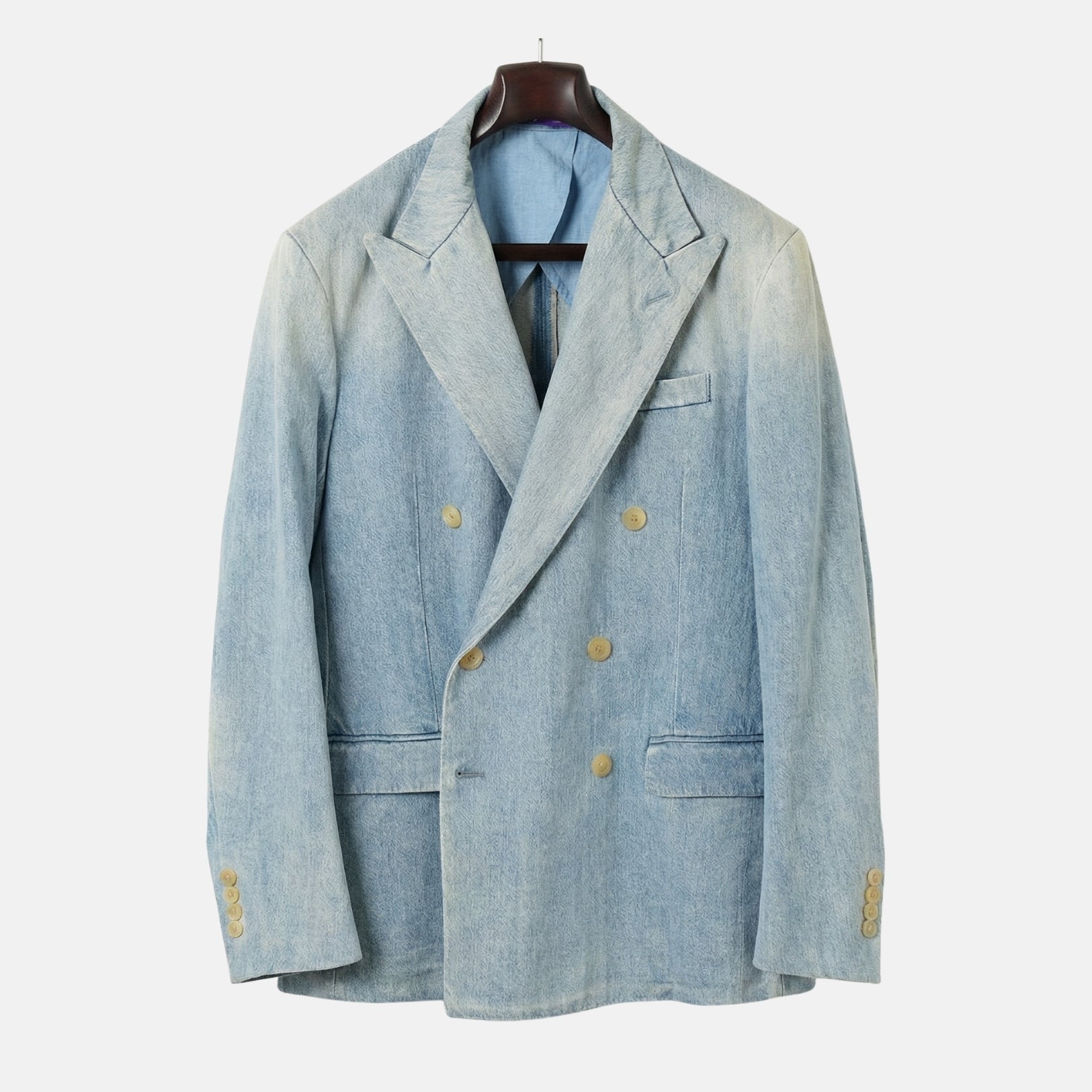 Blue Double Breasted Denim Cotton Blazer (EU 52)