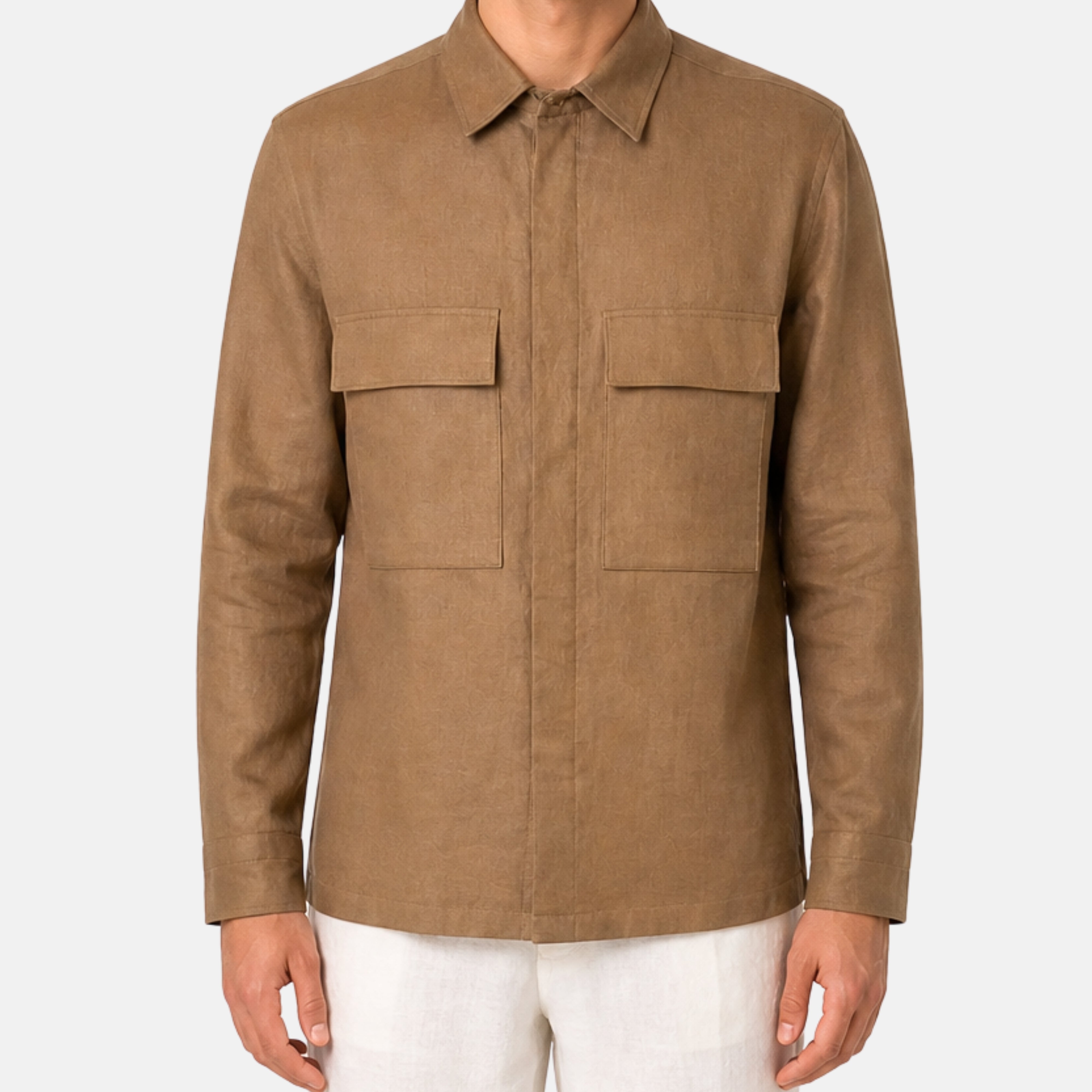 Camel Shirt Jacket made of Linen (L)