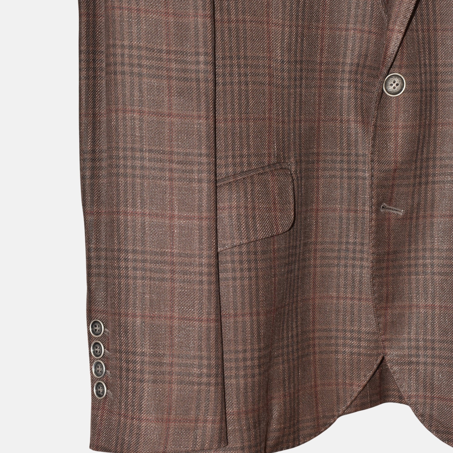 Brown Checked Blazer Linen/Wool/Silk (EU 50)