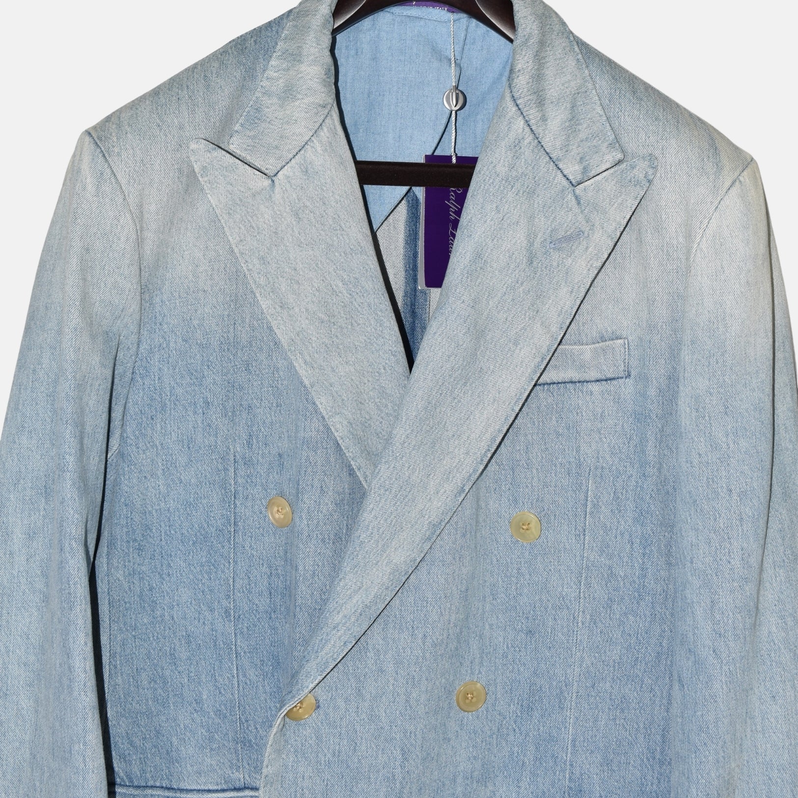 Blue Double Breasted Denim Cotton Blazer (EU 52)