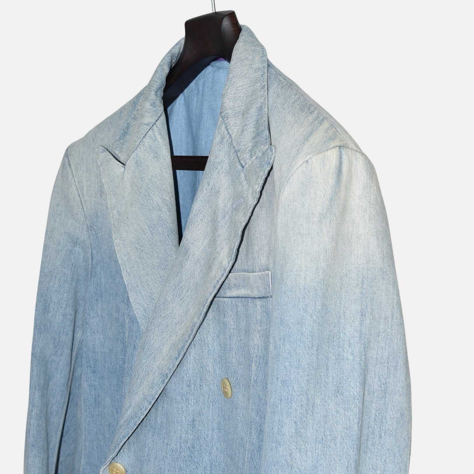 Blue Double Breasted Denim Cotton Blazer (EU 52)