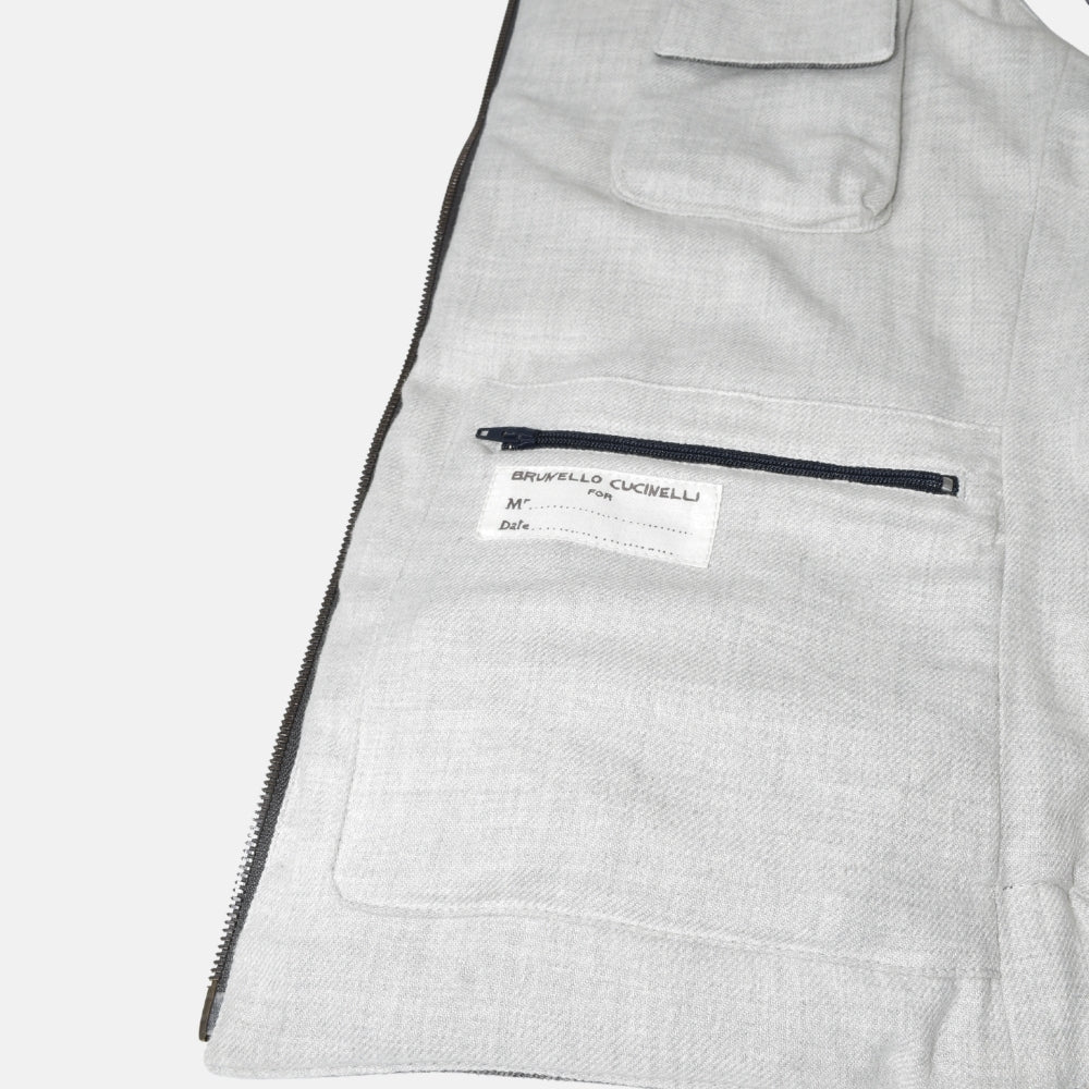 Grey Striped Flannel Vest made of Wool/Cashmere (S)