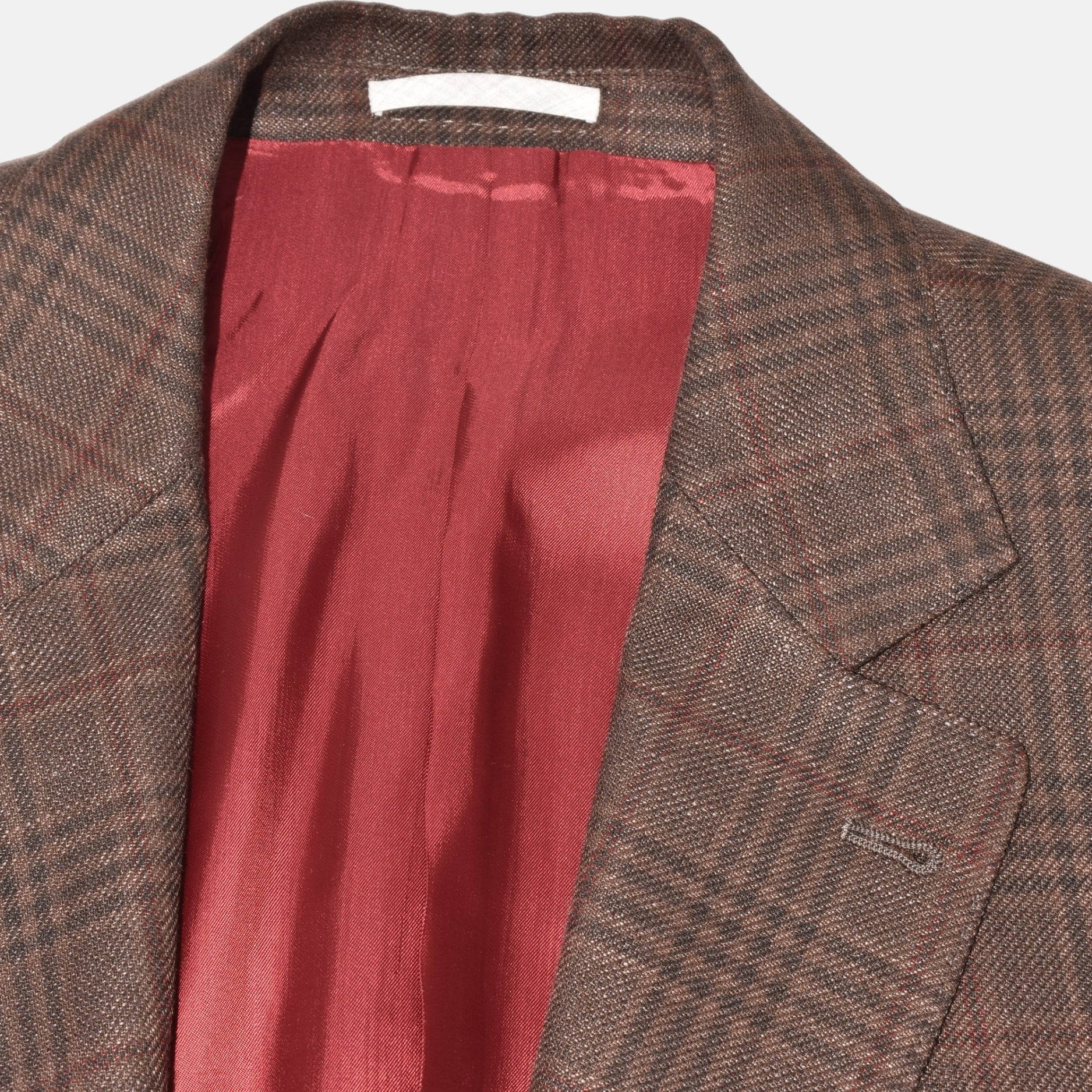 Brown Checked Blazer Linen/Wool/Silk (EU 50)