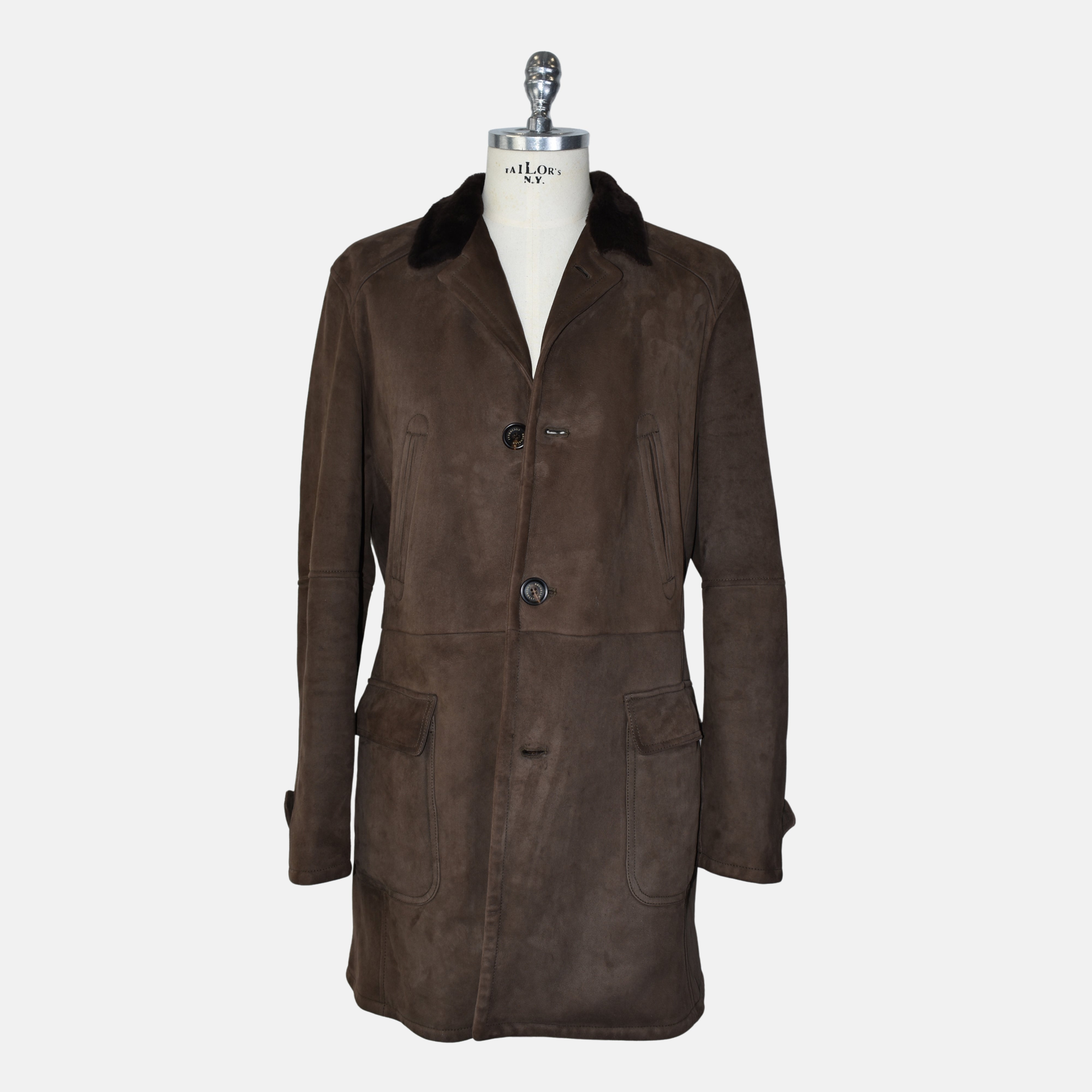 Brauner Shearling-Mantel (XL)