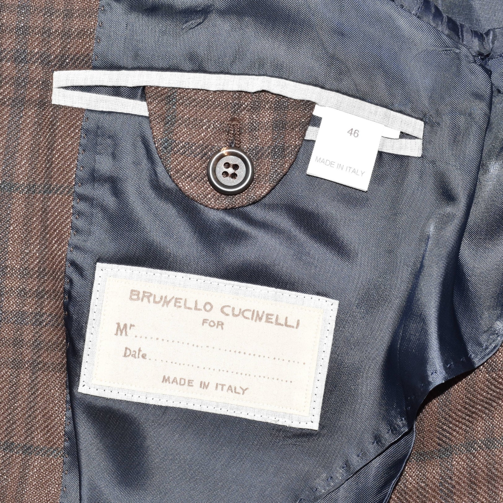 Brwon Checked Suit made of Linen/Wool/Silk (EU 46)