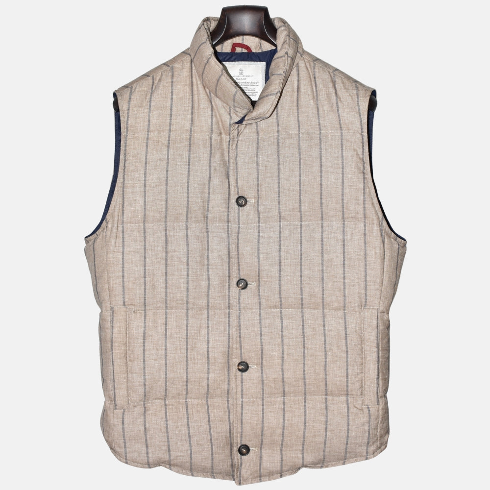 Beige-Blue Striped Vest made of Linen/Wool/Silk (L)