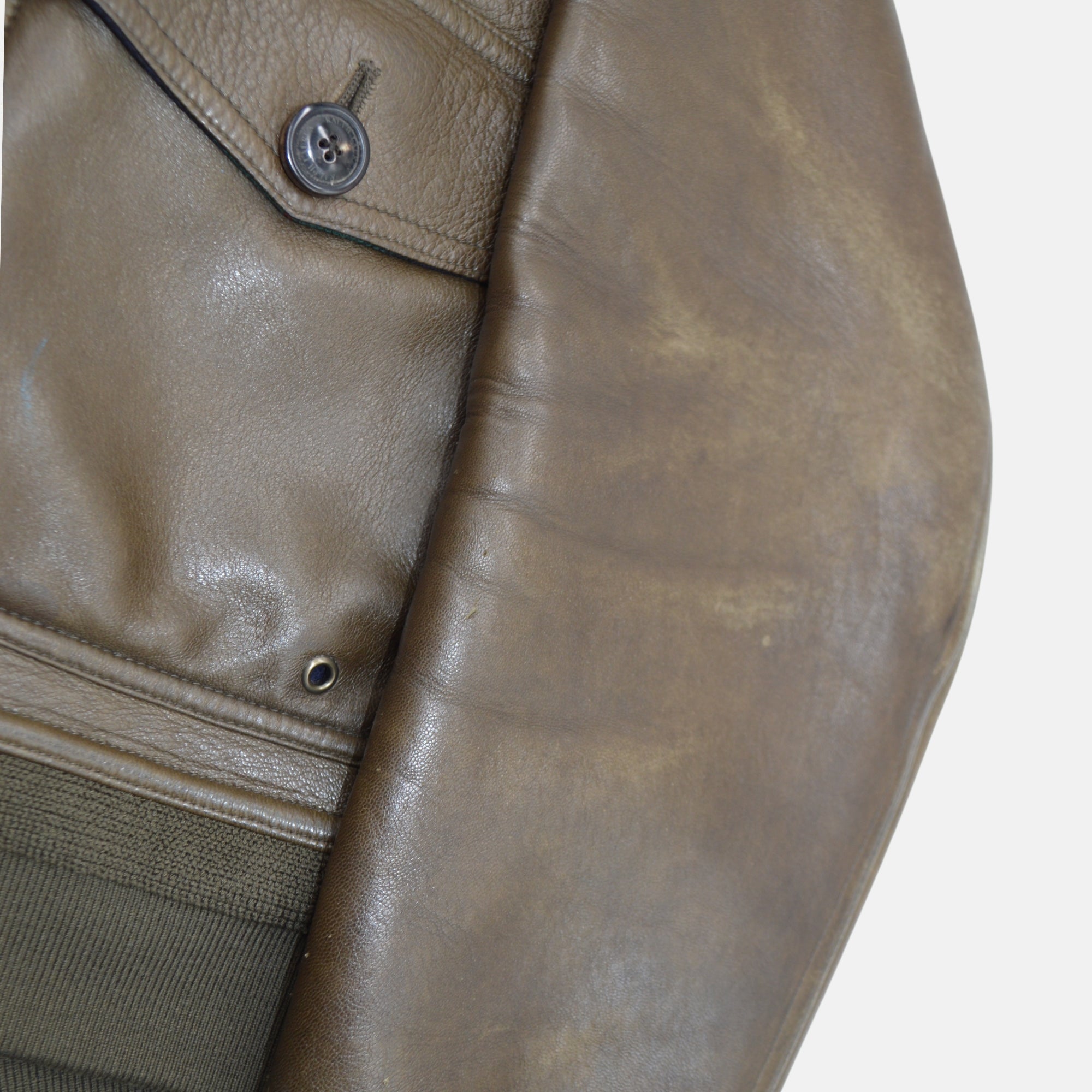 Olive Flight Leather Jacket with Shearling Collar (M)