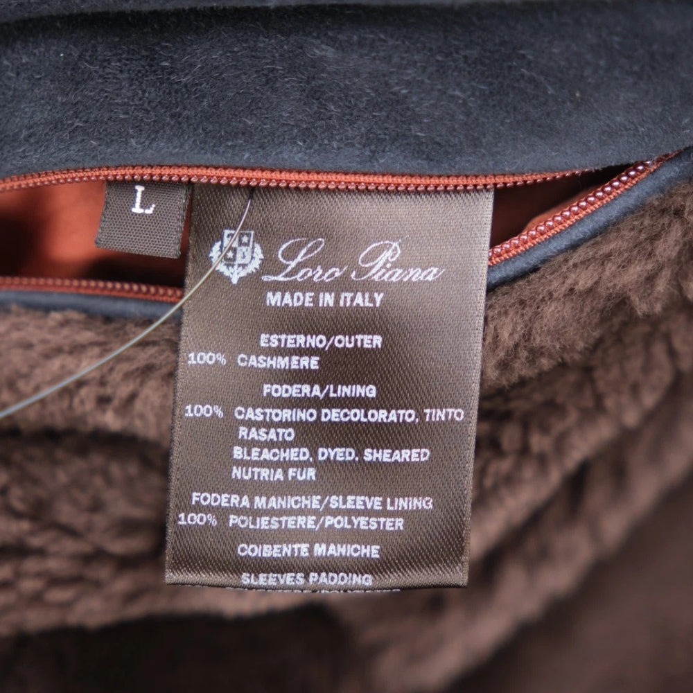 Navy Blue Hooded Beaver Lined Cashmere Jacket (L)