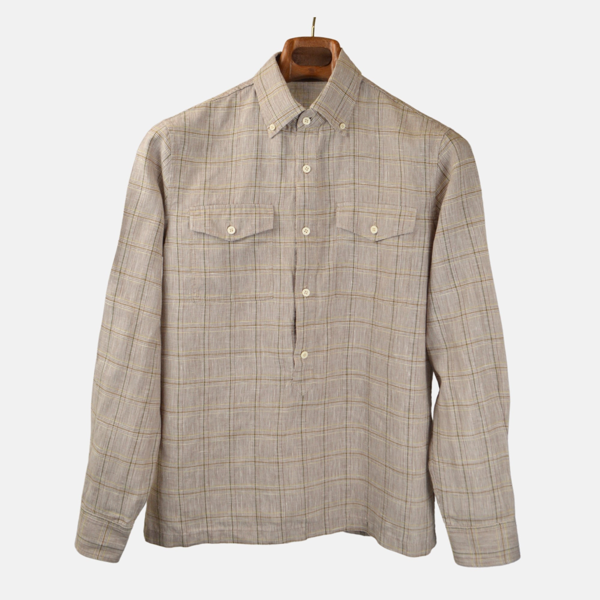 Brown Checked Shirt made of Linen (M)