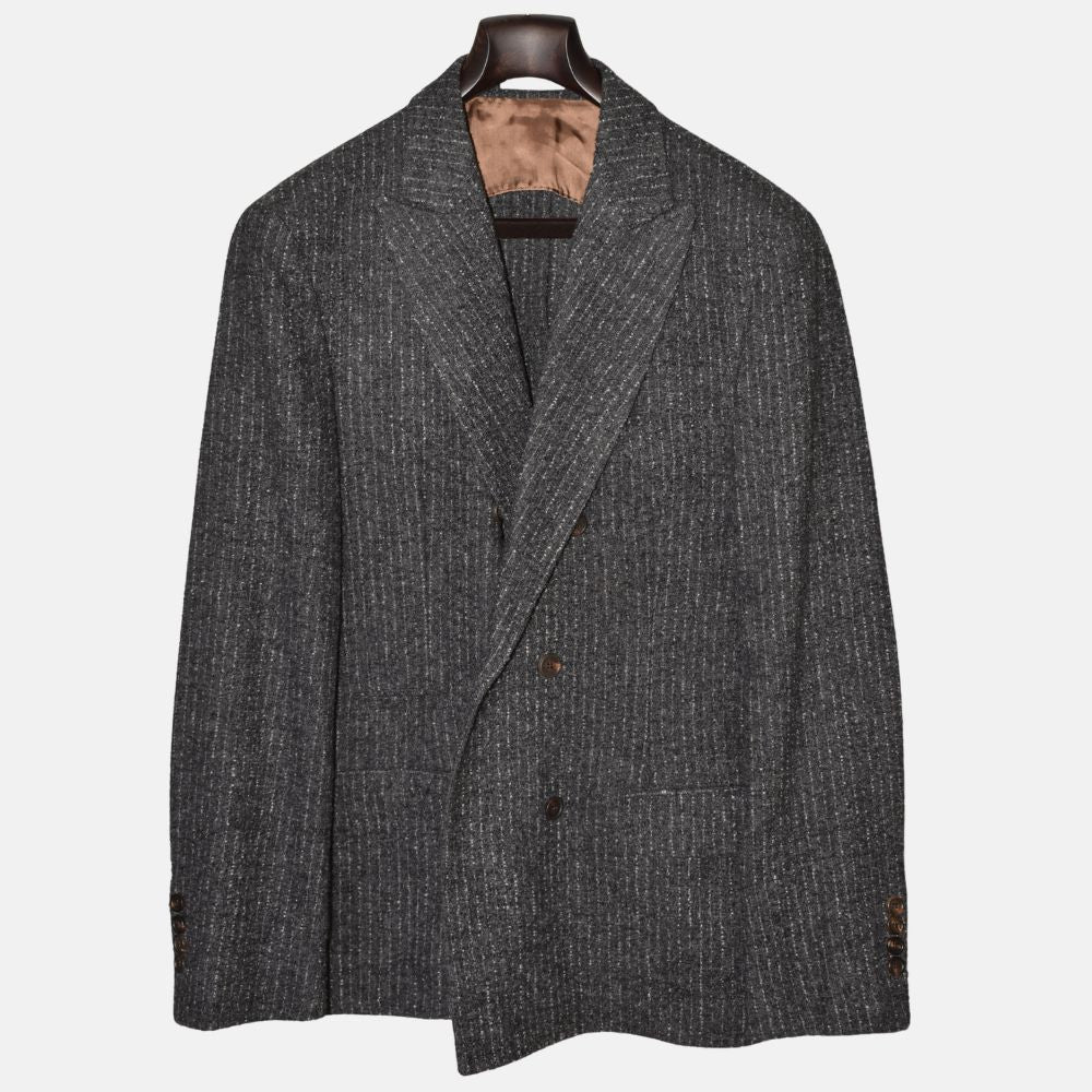 Gray-White Striped Double Breasted Blazer made of Alpaca/Wool/Polyamide/Cashmere (EU 52)
