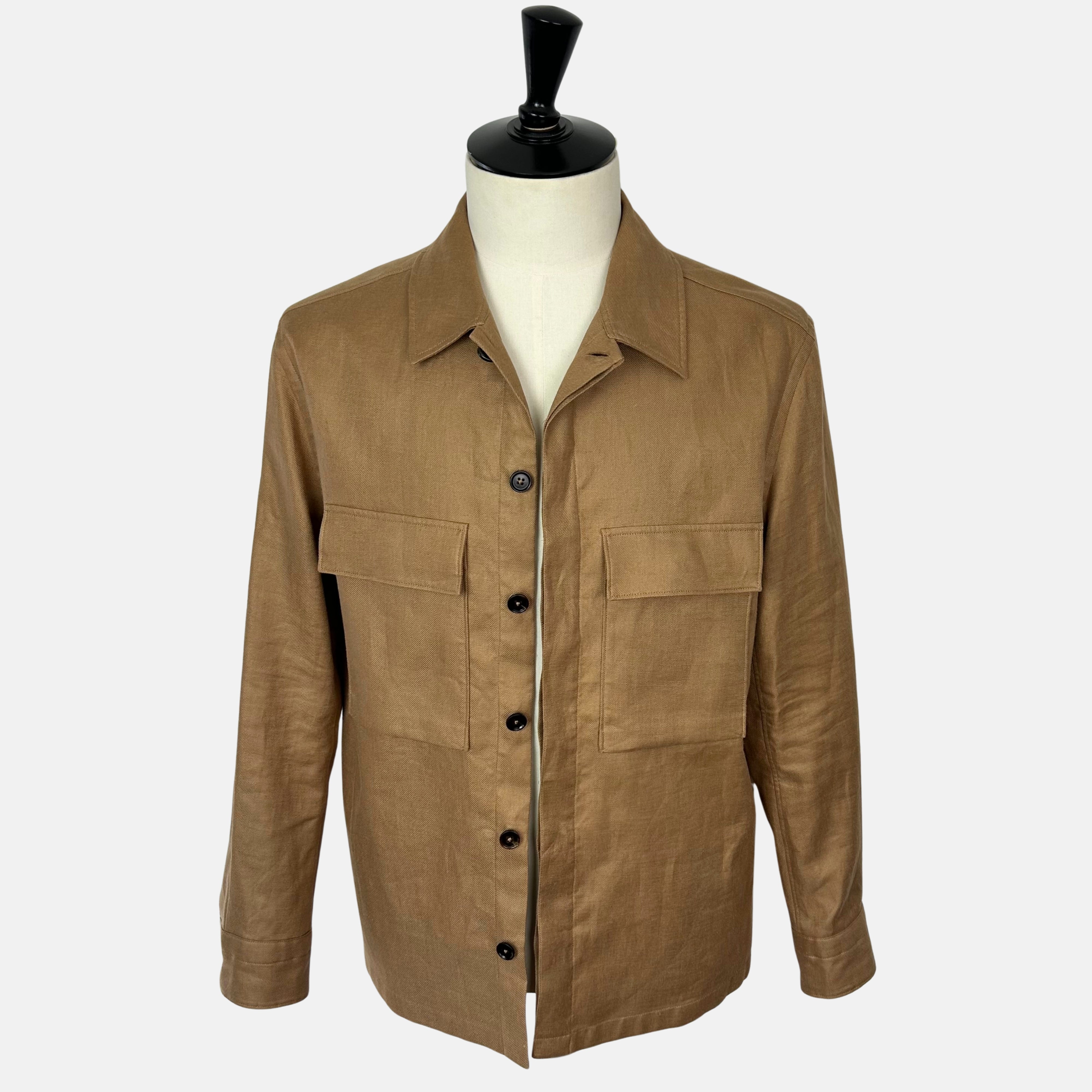 Camel Shirt Jacket made of Linen (L)