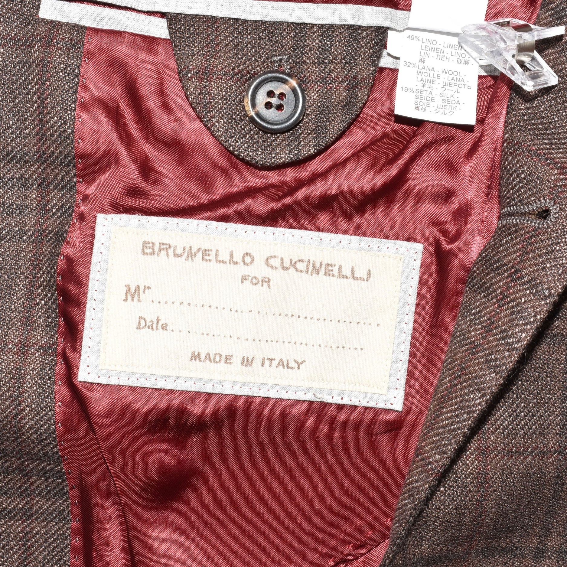 Brown Checked Blazer Linen/Wool/Silk (EU 50)