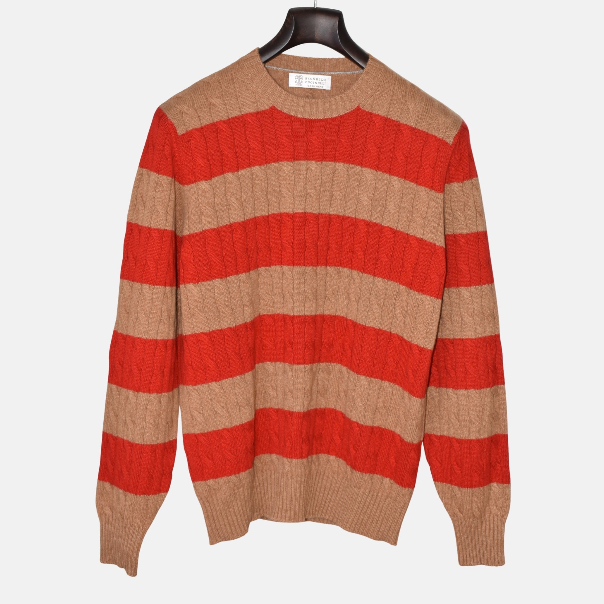 Brown/Red Striped Cable-Knit Sweater (EU 50)
