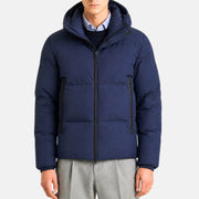 Navy Hooded Down Jacket made of Polyamide/Goose Down/Feathers (EU 48)