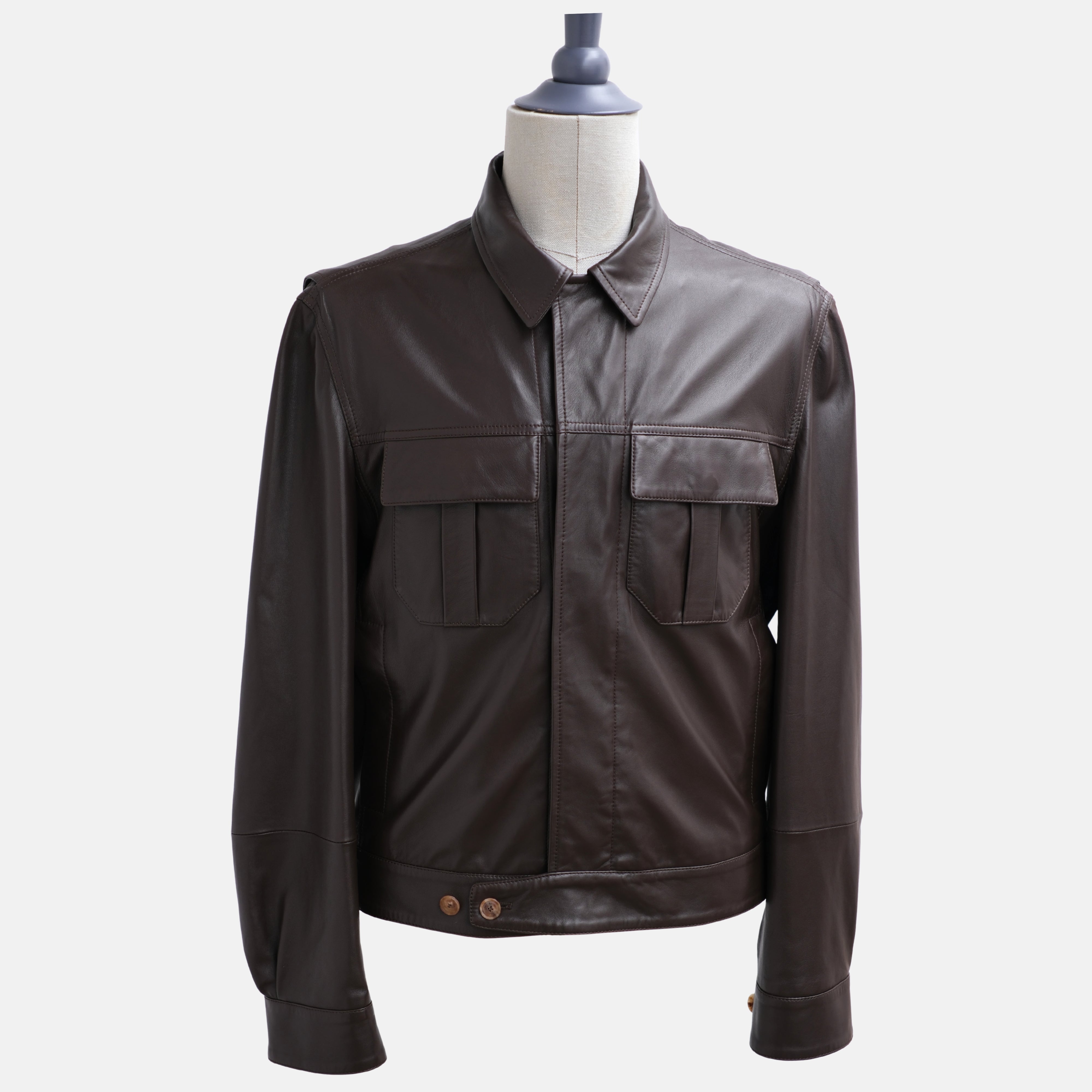 Dark Brown Cropped Leather Jacket (M)