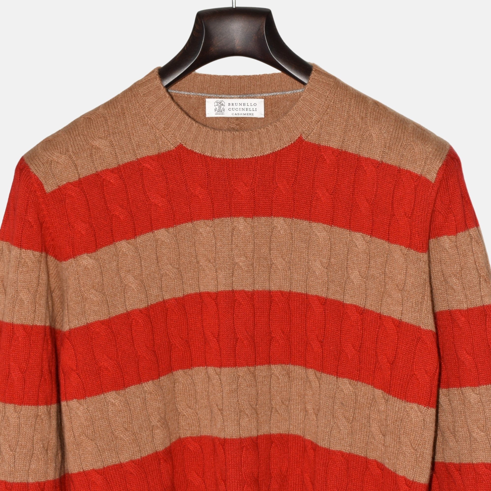 Brown/Red Striped Cable-Knit Sweater (EU 50)