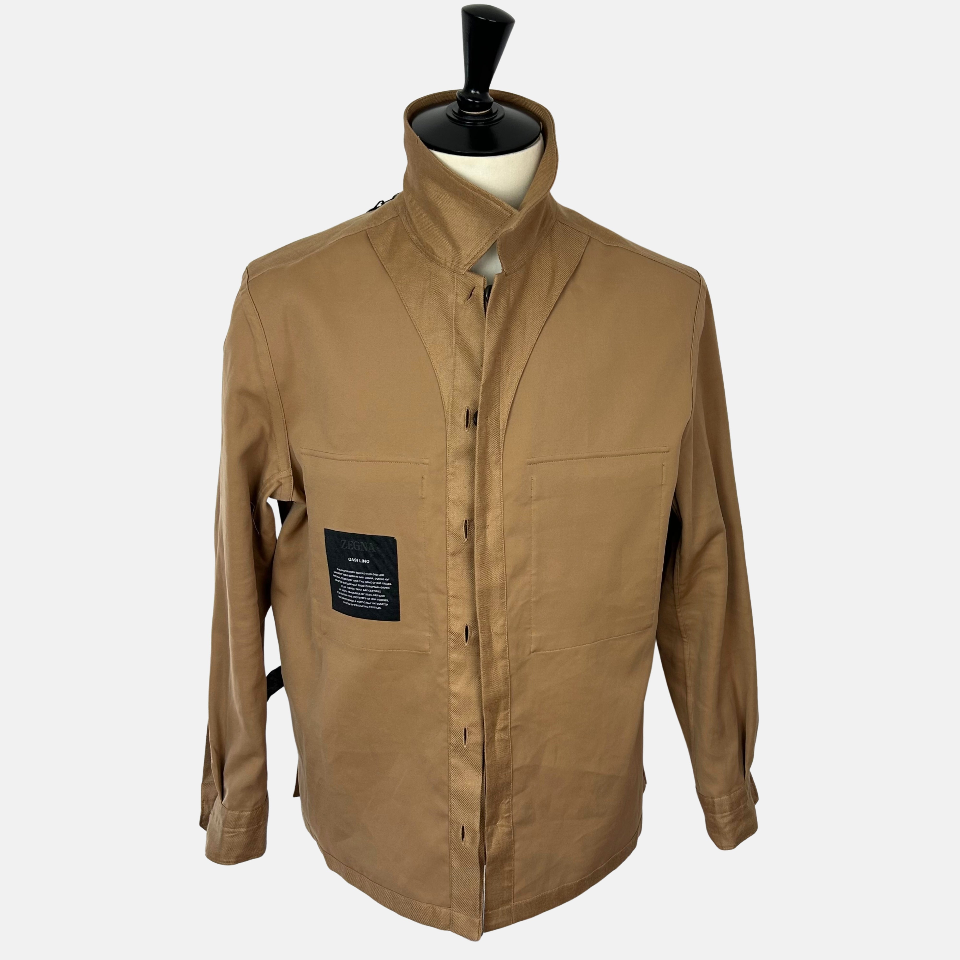 Camel Shirt Jacket made of Linen (L)
