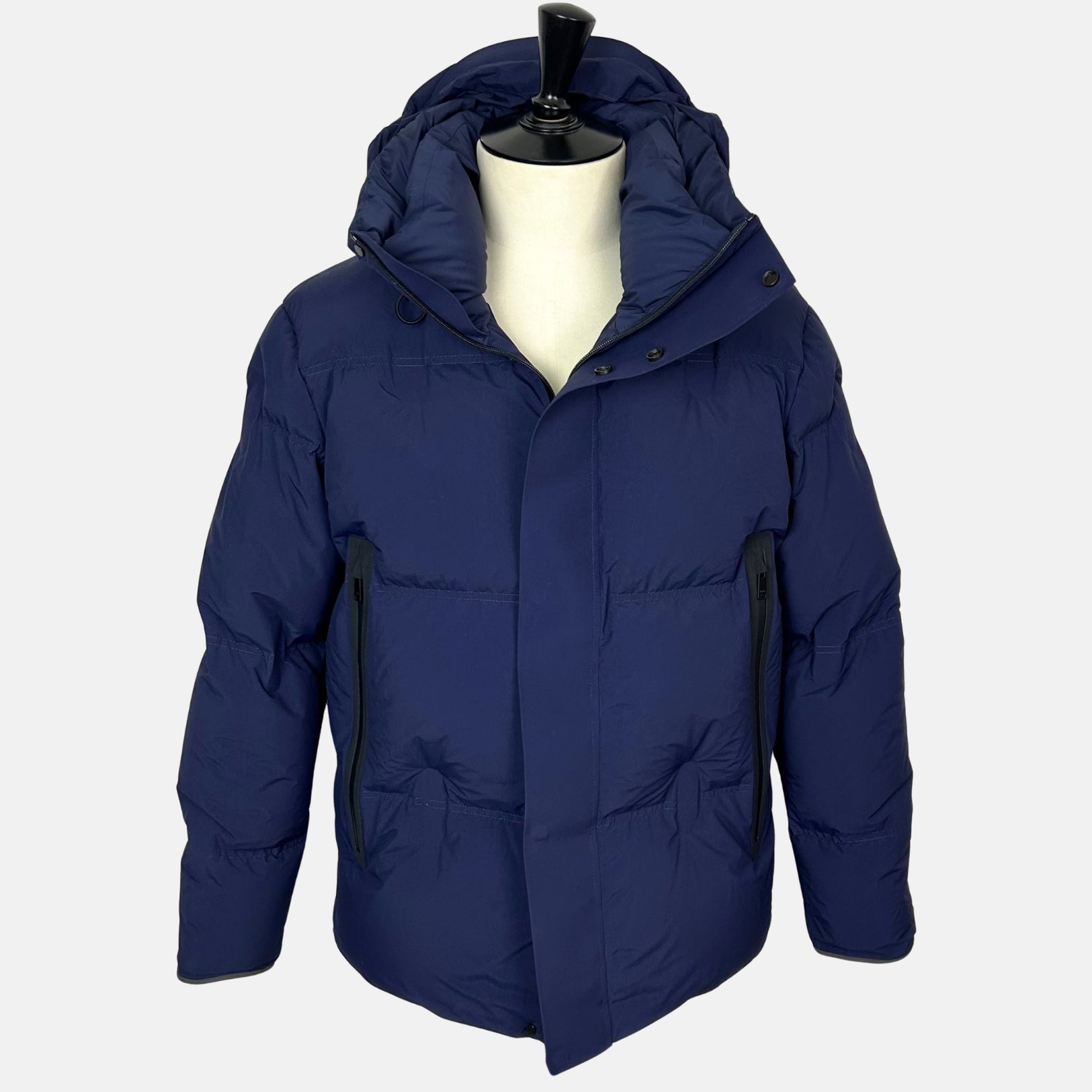 Navy Hooded Down Jacket made of Polyamide/Goose Down/Feathers (EU 48)