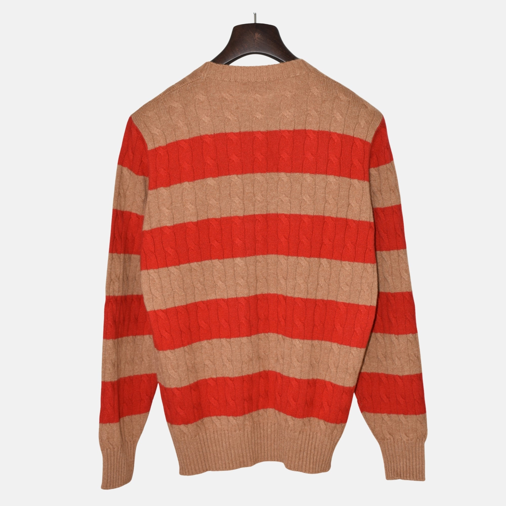 Brown/Red Striped Cable-Knit Sweater (EU 50)
