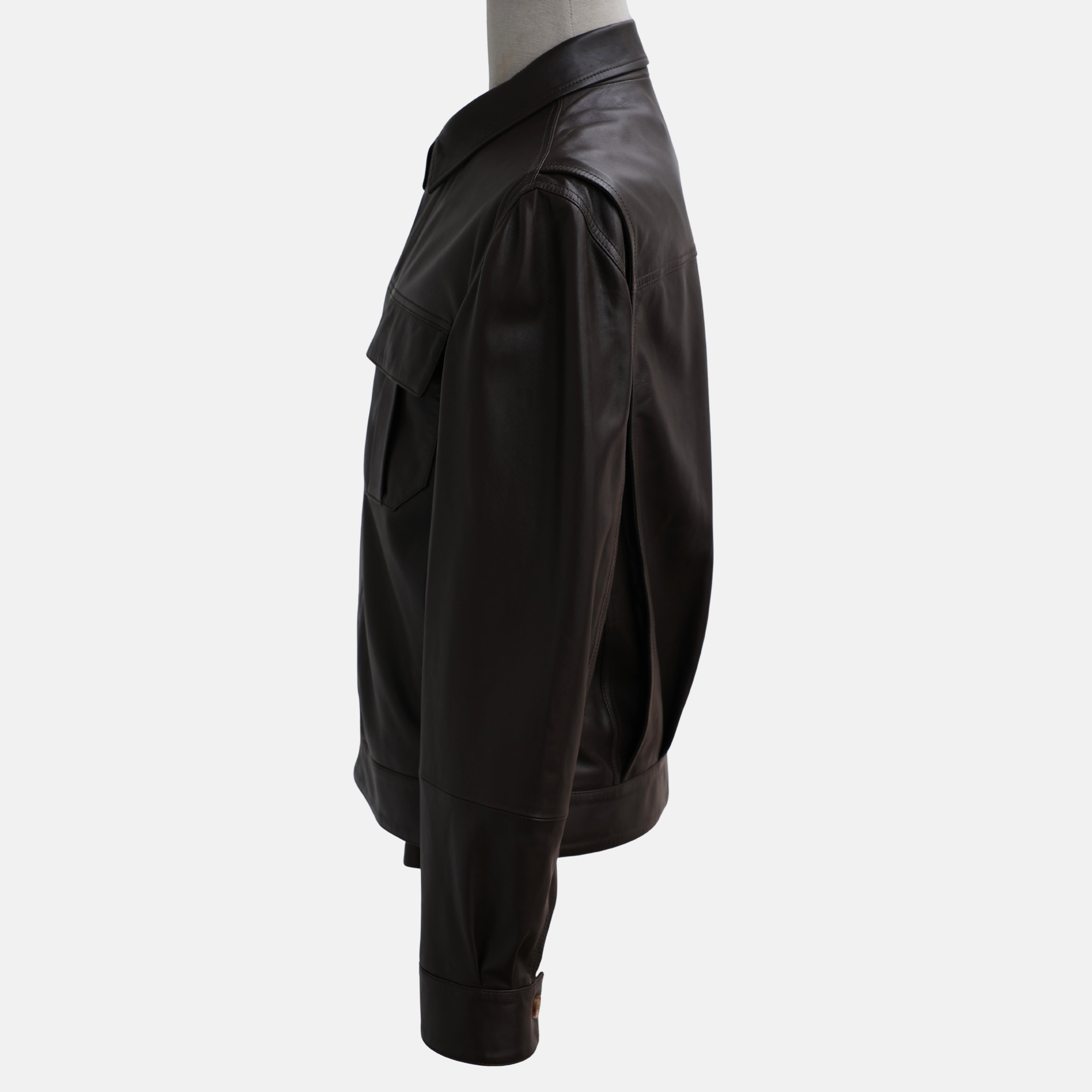 Dark Brown Cropped Leather Jacket (M)