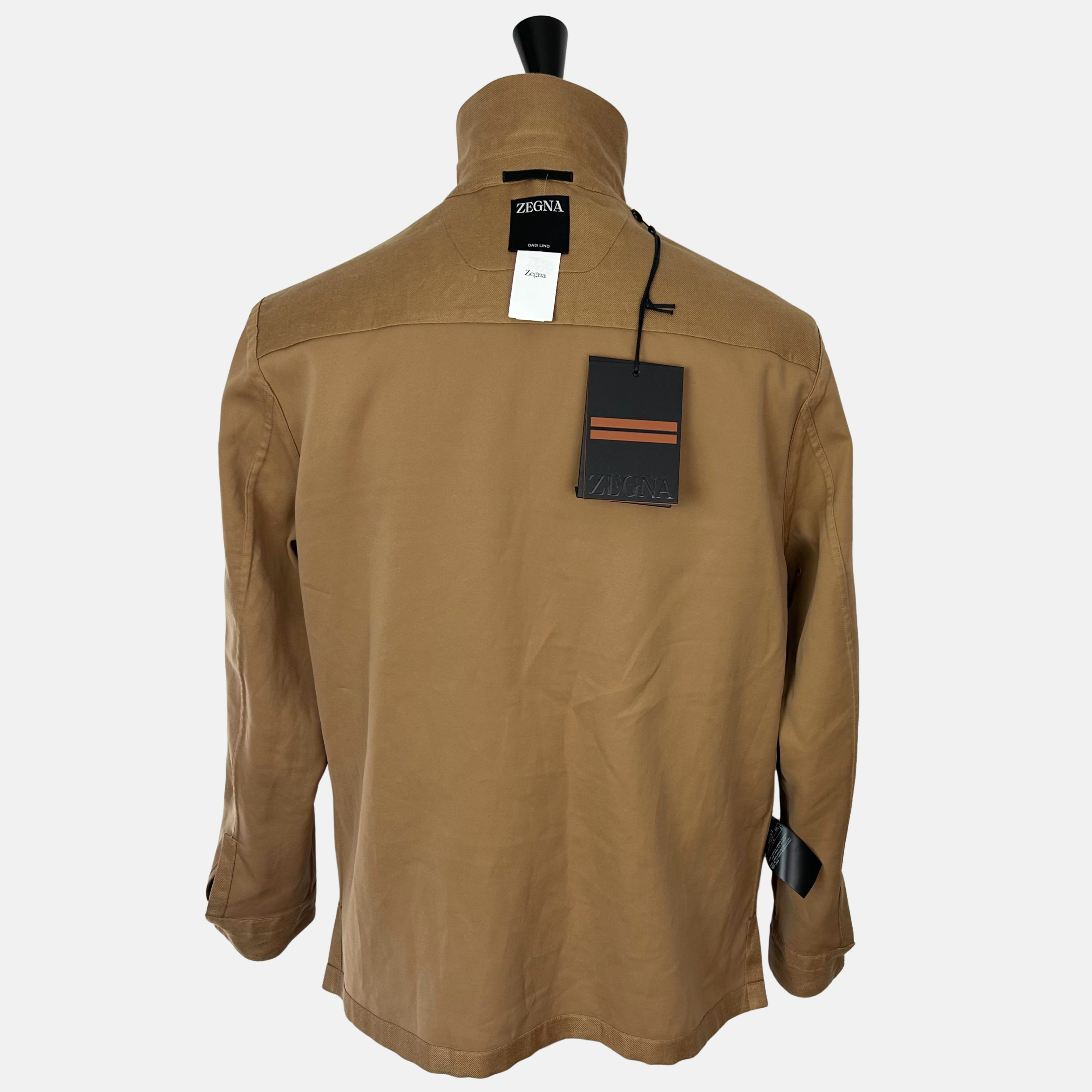 Camel Shirt Jacket made of Linen (L)