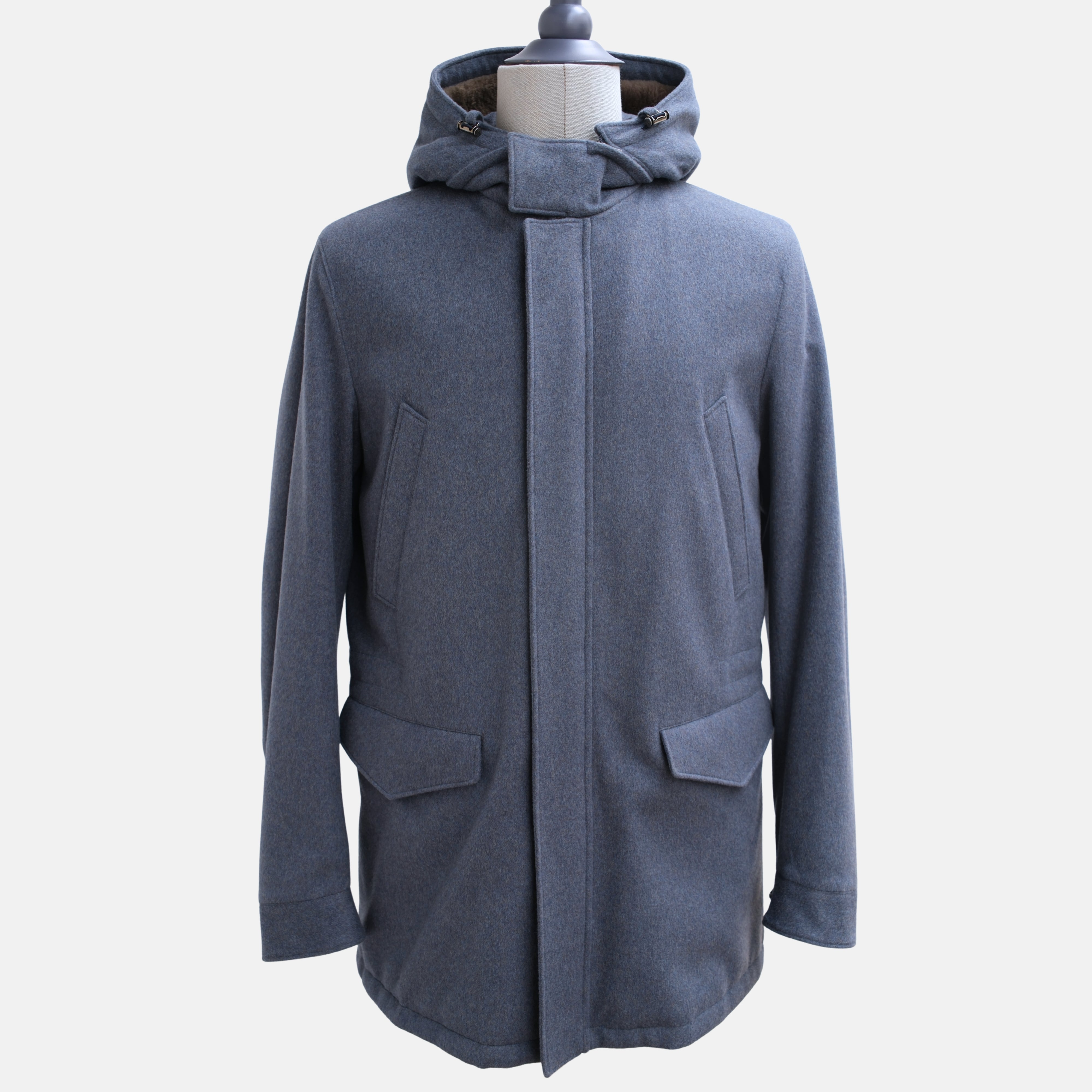 Blue Vicuna/Baby Cashmere Mink Lined Jacket with Detachable Hood (M)