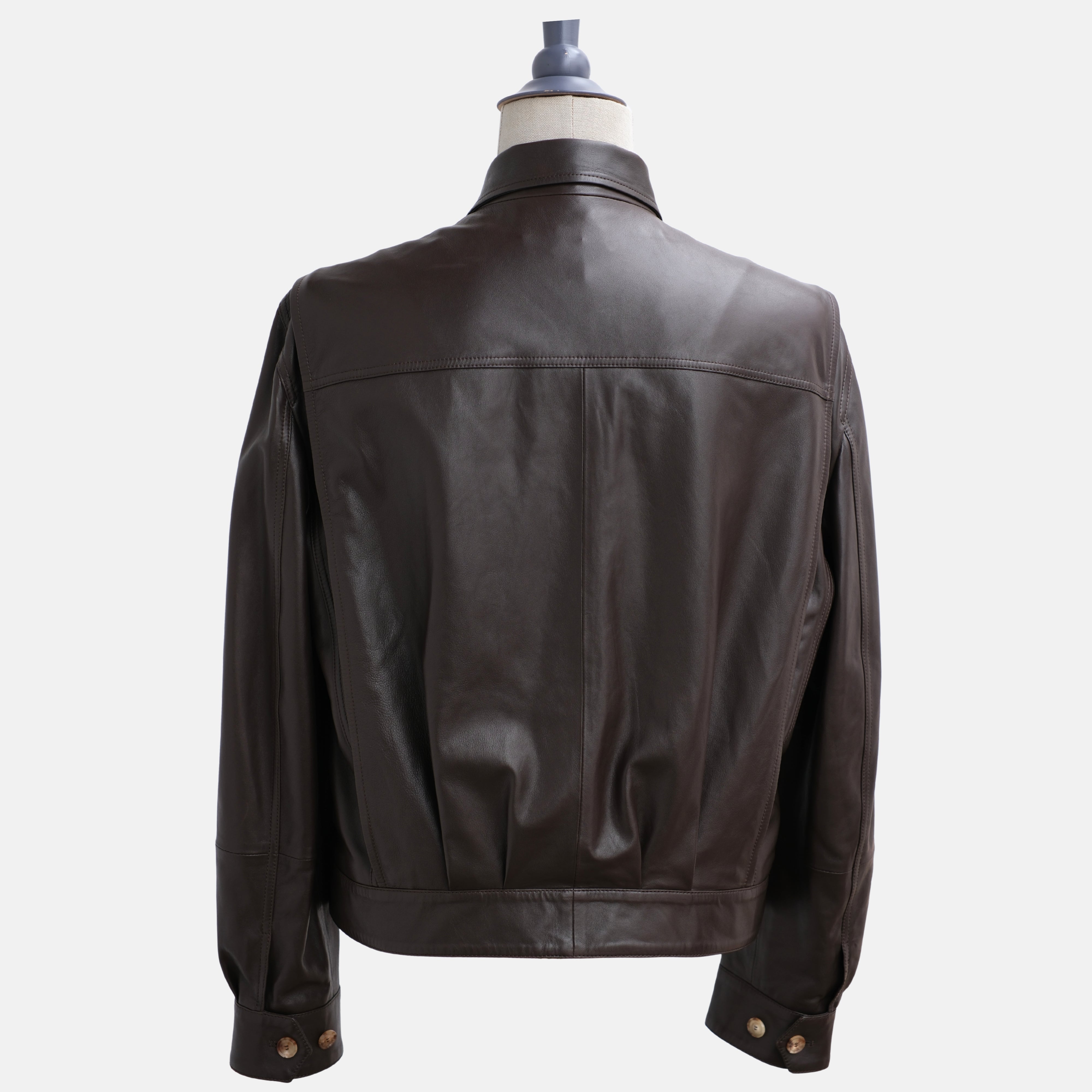 Dark Brown Cropped Leather Jacket (M)