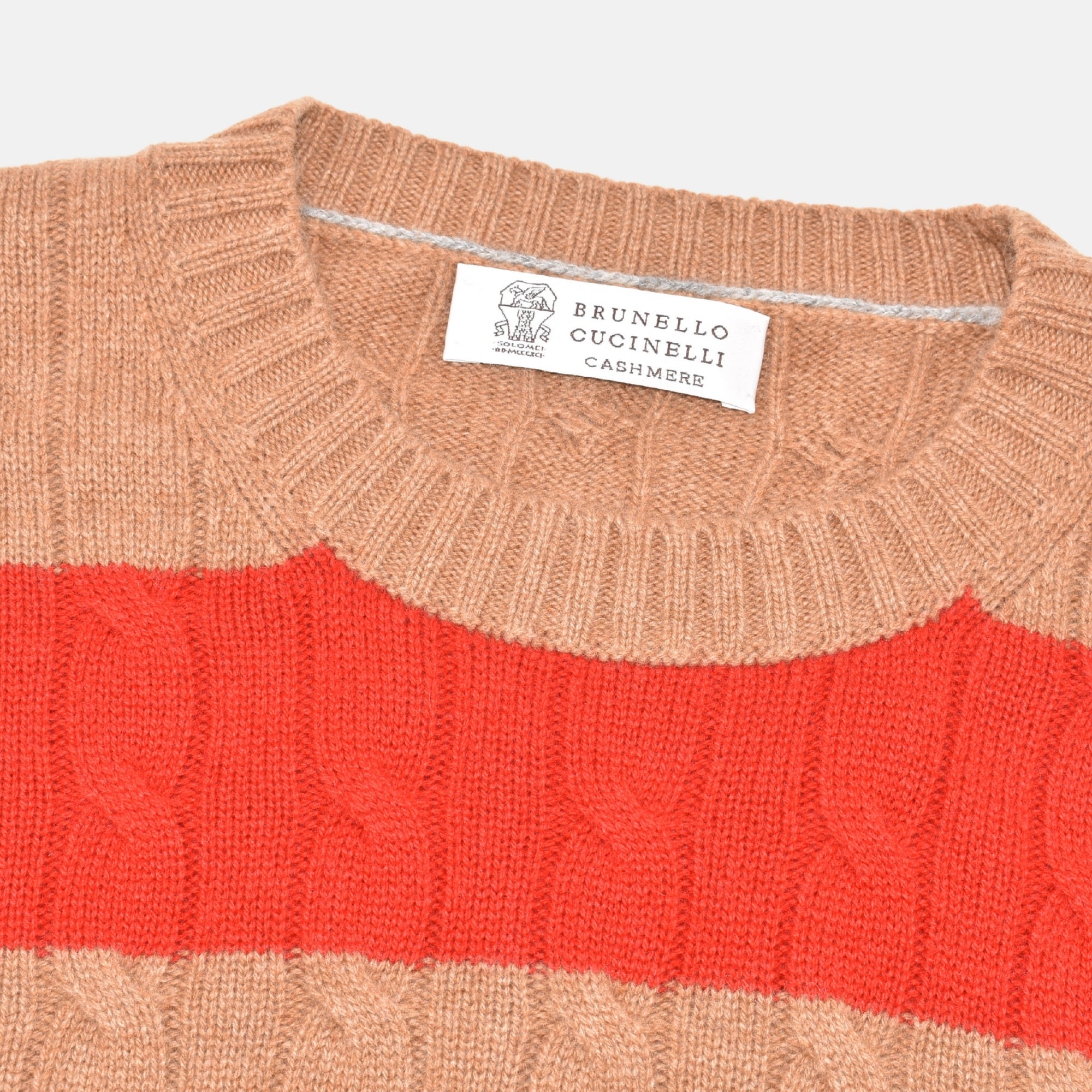 Brown/Red Striped Cable-Knit Sweater (EU 50)