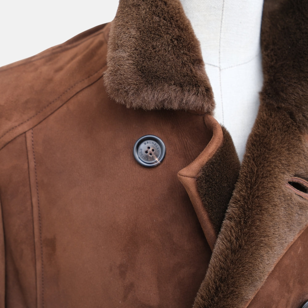 Brown Double-Breasted Shearling Coat (M)