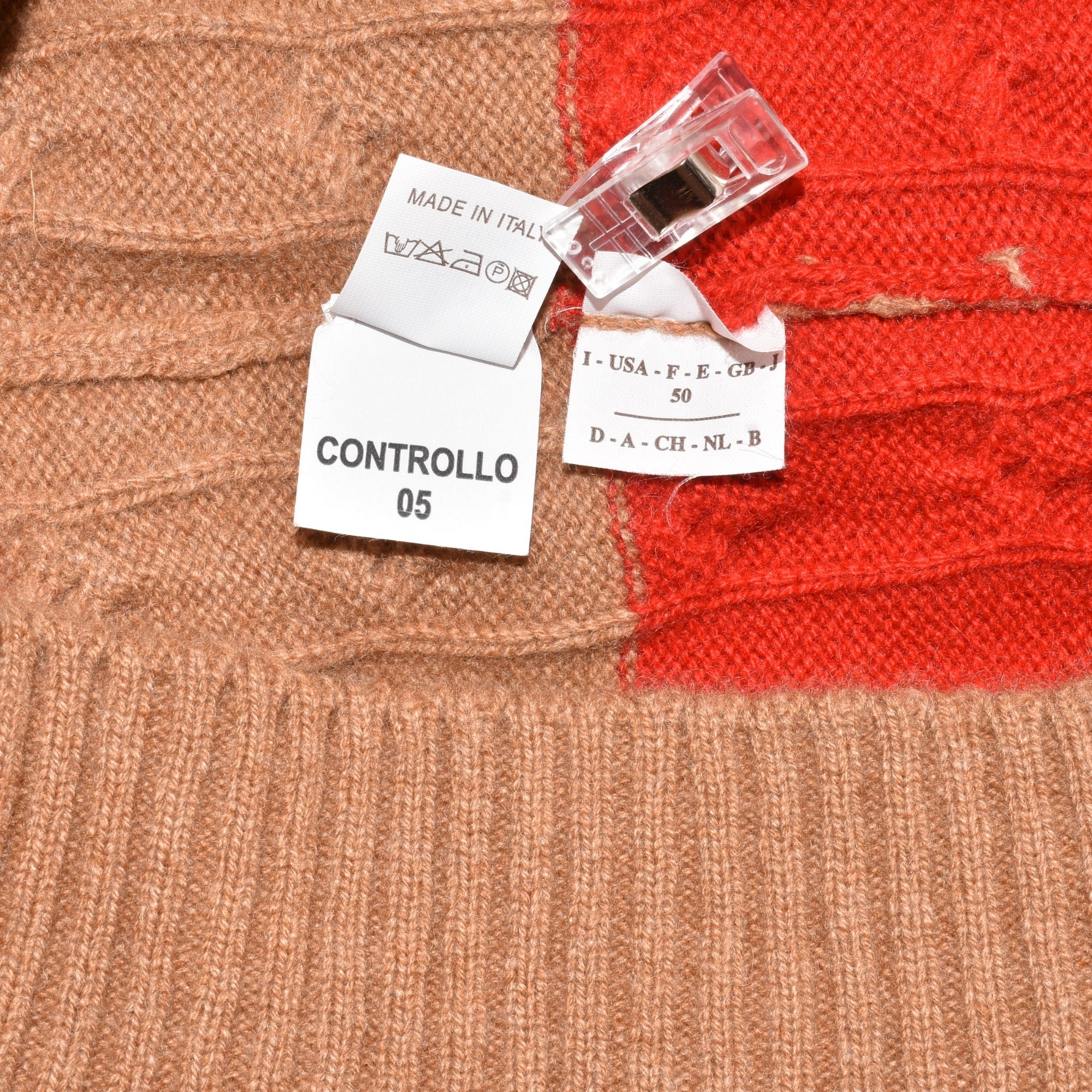 Brown/Red Striped Cable-Knit Sweater (EU 50)