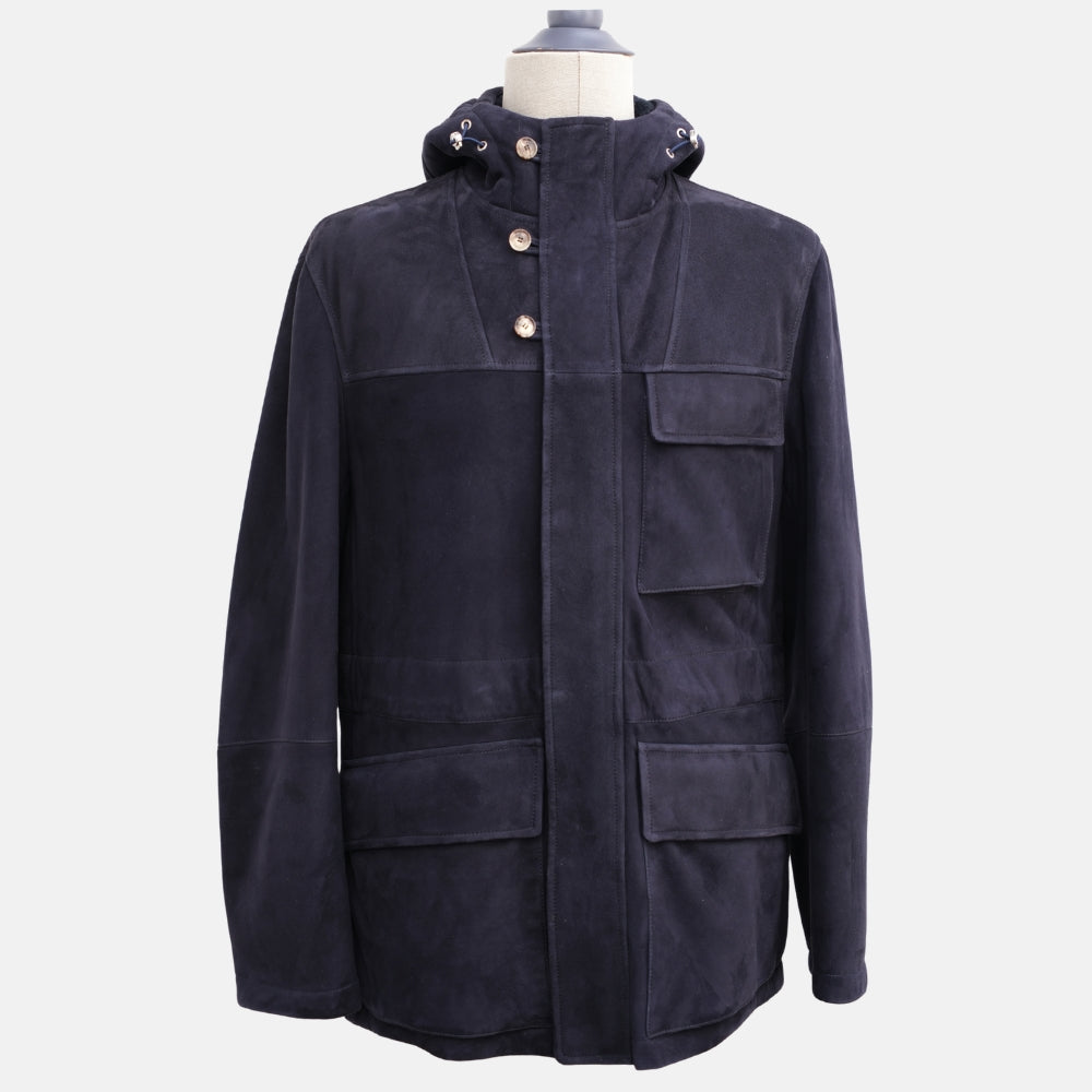 Navy Blue Hooded Shearling Parka (M)