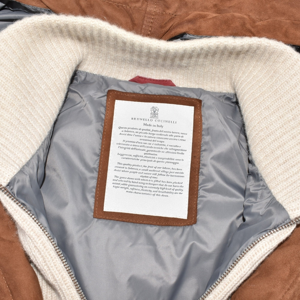 Brown Down Suede Vest with Cashmere Details (XXS)