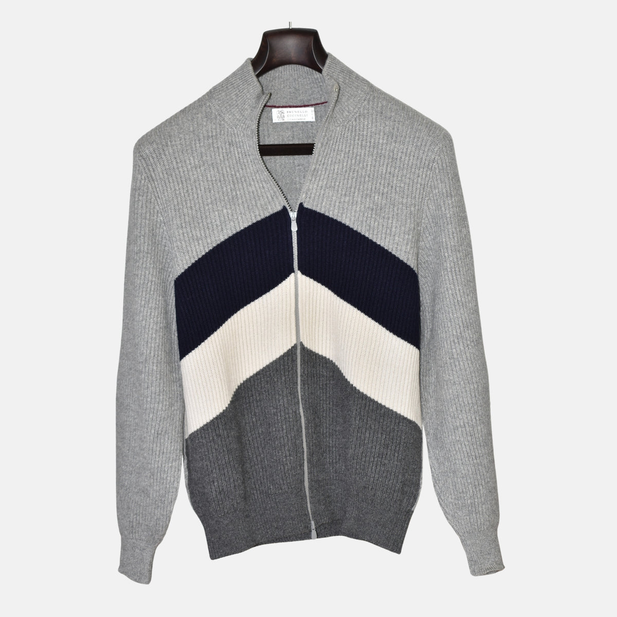 Grey/Navy Cashmere Zipper-Jacket (EU 48)
