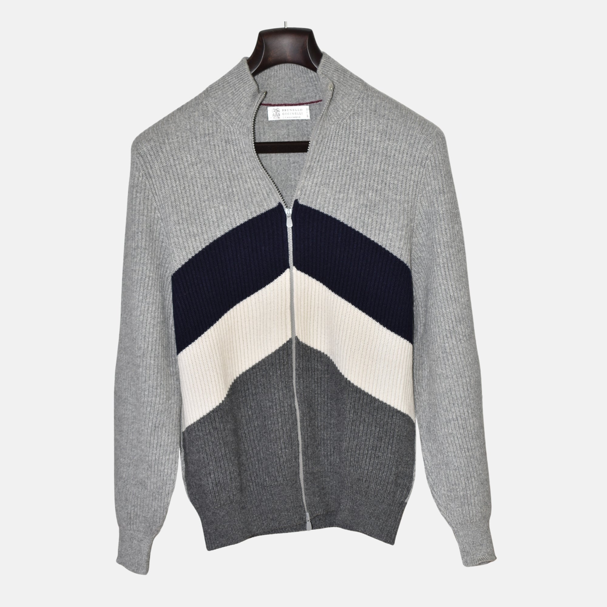 GreyNavy Cashmere Zipper-Jacket (EU 48)