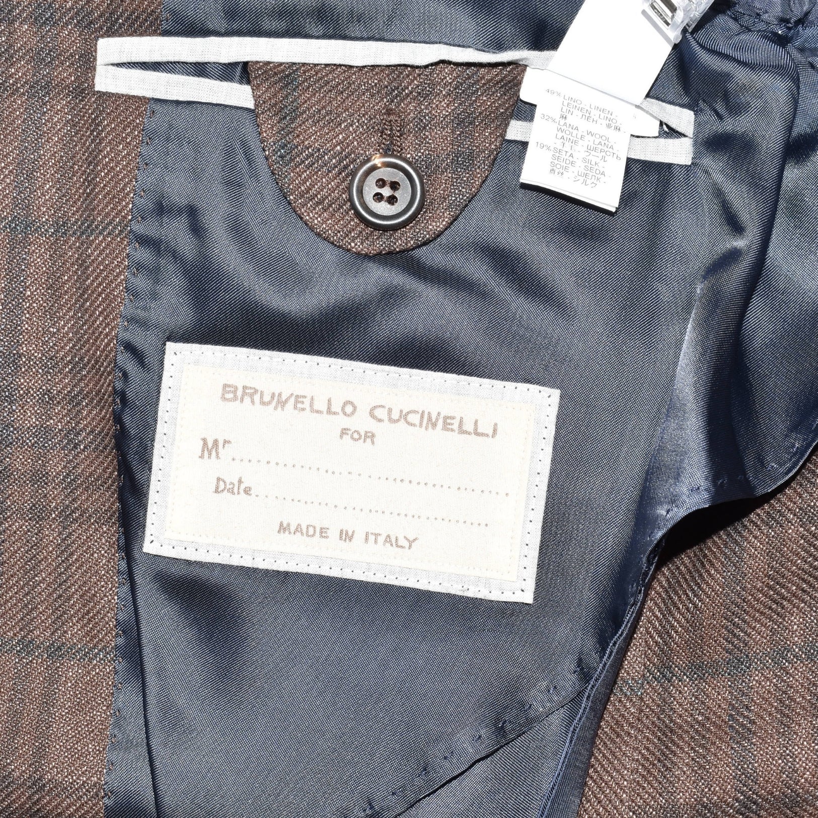 Brwon Checked Suit made of Linen/Wool/Silk (EU 46)