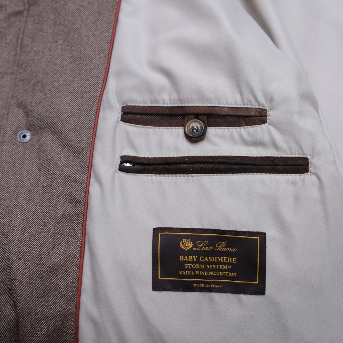 Brauner Daunenmantel aus Baby-Kaschmir mit Castarino-Kragen (XXXL)