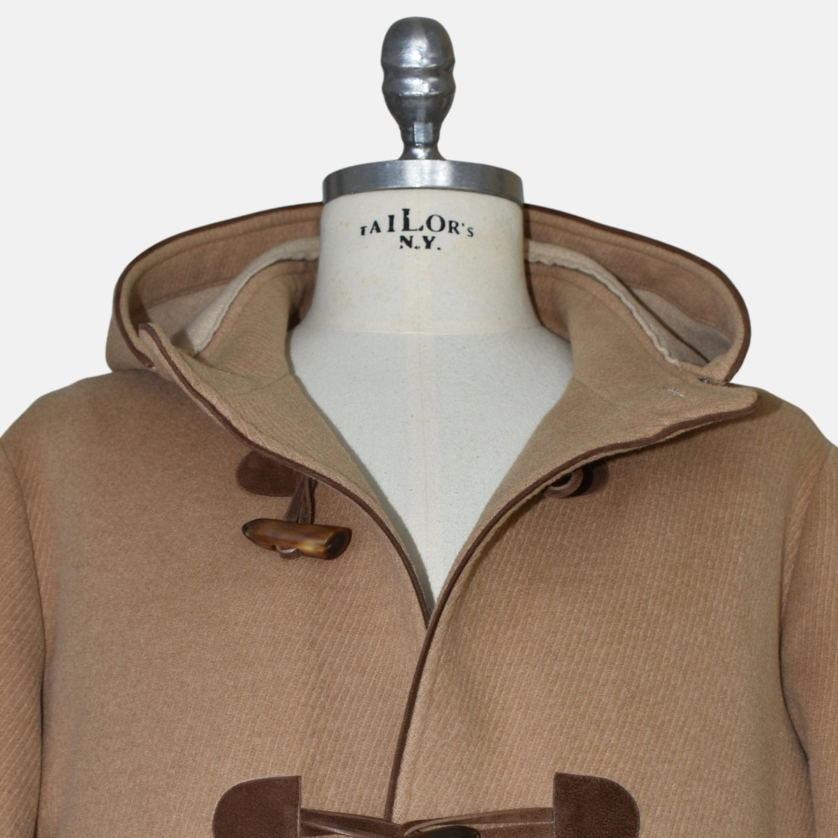Beige Baby Camel Montgomery Coat/Leather Details with Detachable Hood (XL)