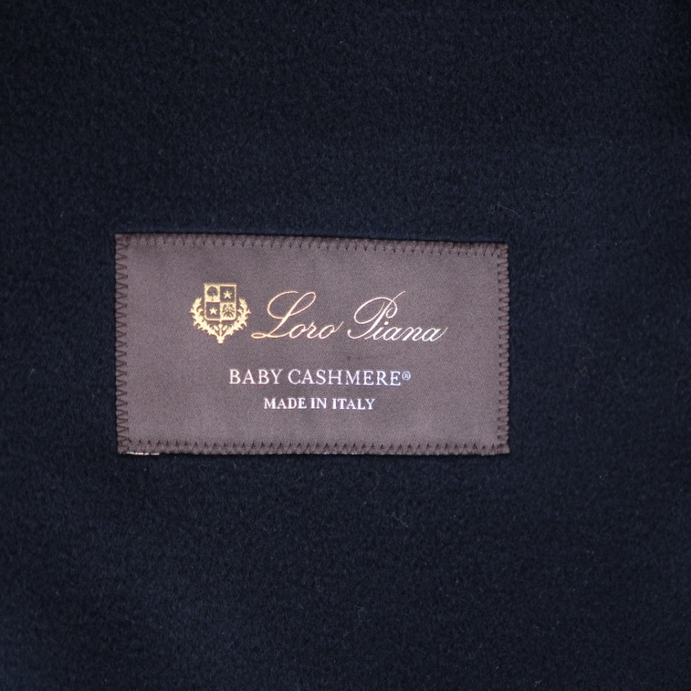 Navy Double-Breasted Baby Cashmere Coat with Mink Collar (EU 54)